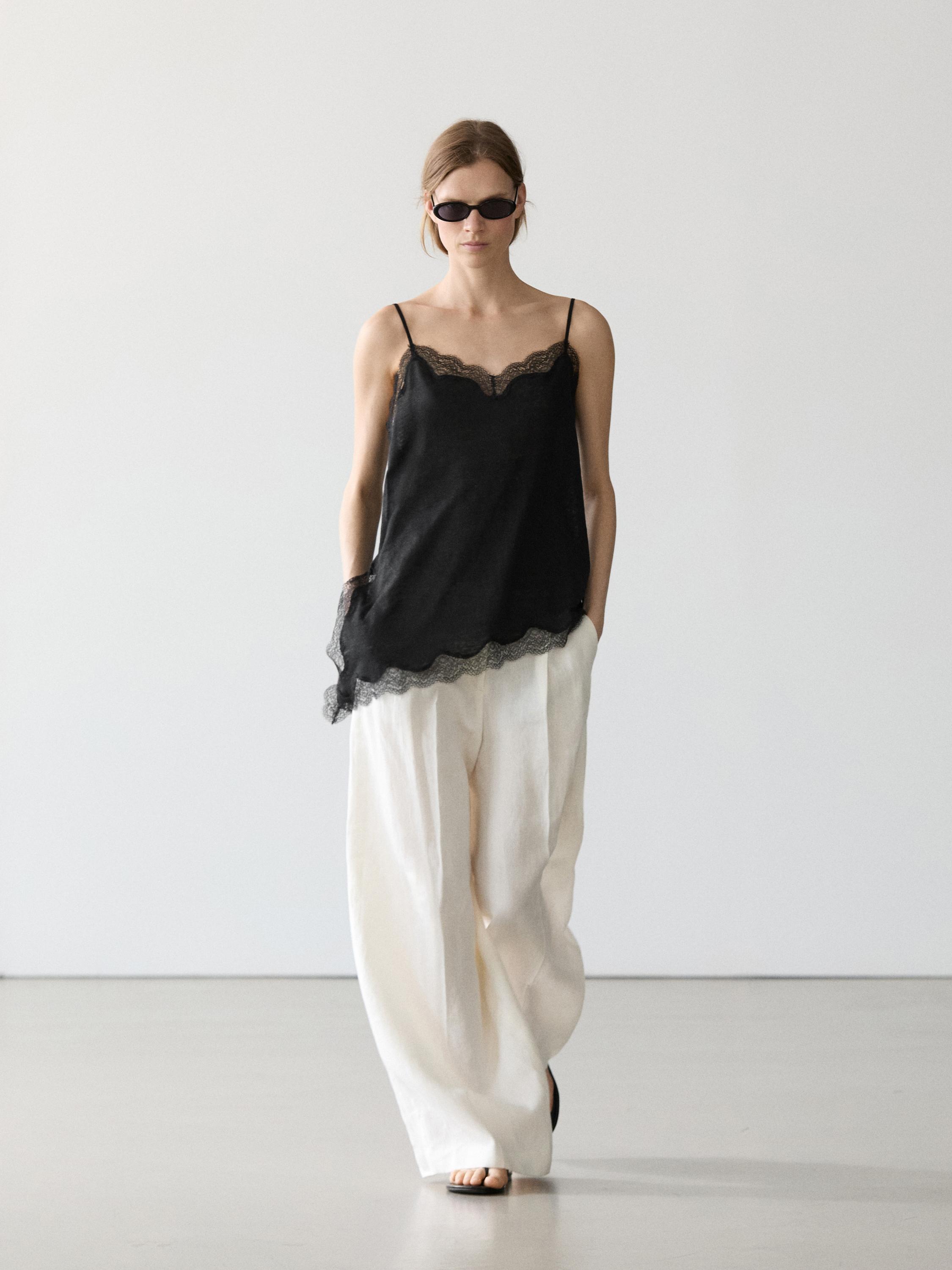 Asymmetric linen blend camisole top