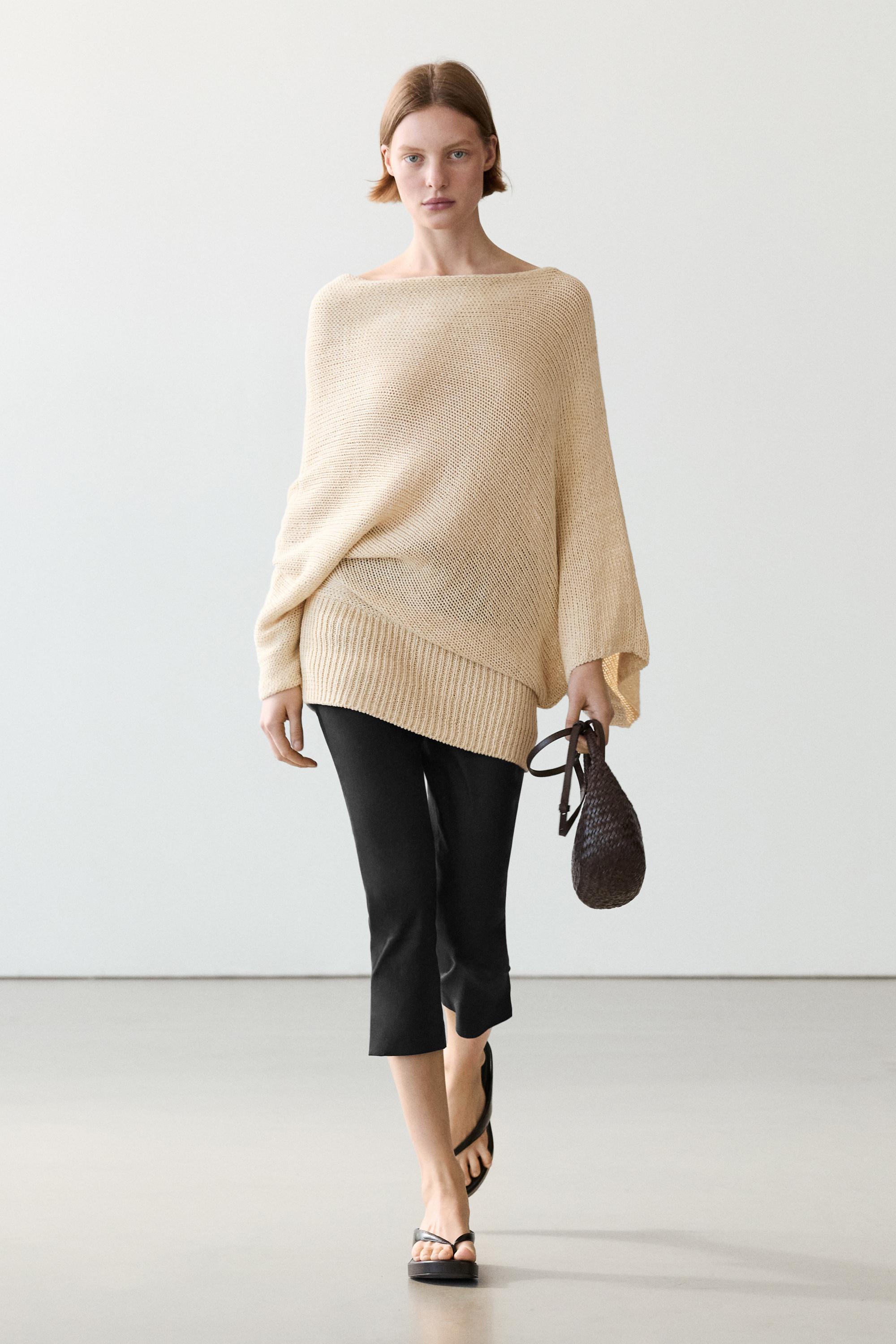 Oversize asymmetric cotton and linen sweater — Vanilla
