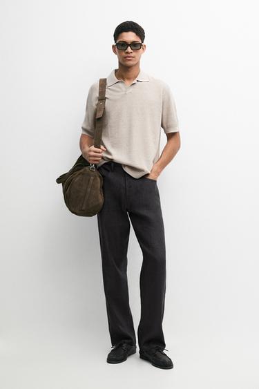 Cotton blend knit polo shirt — BEIGE 1