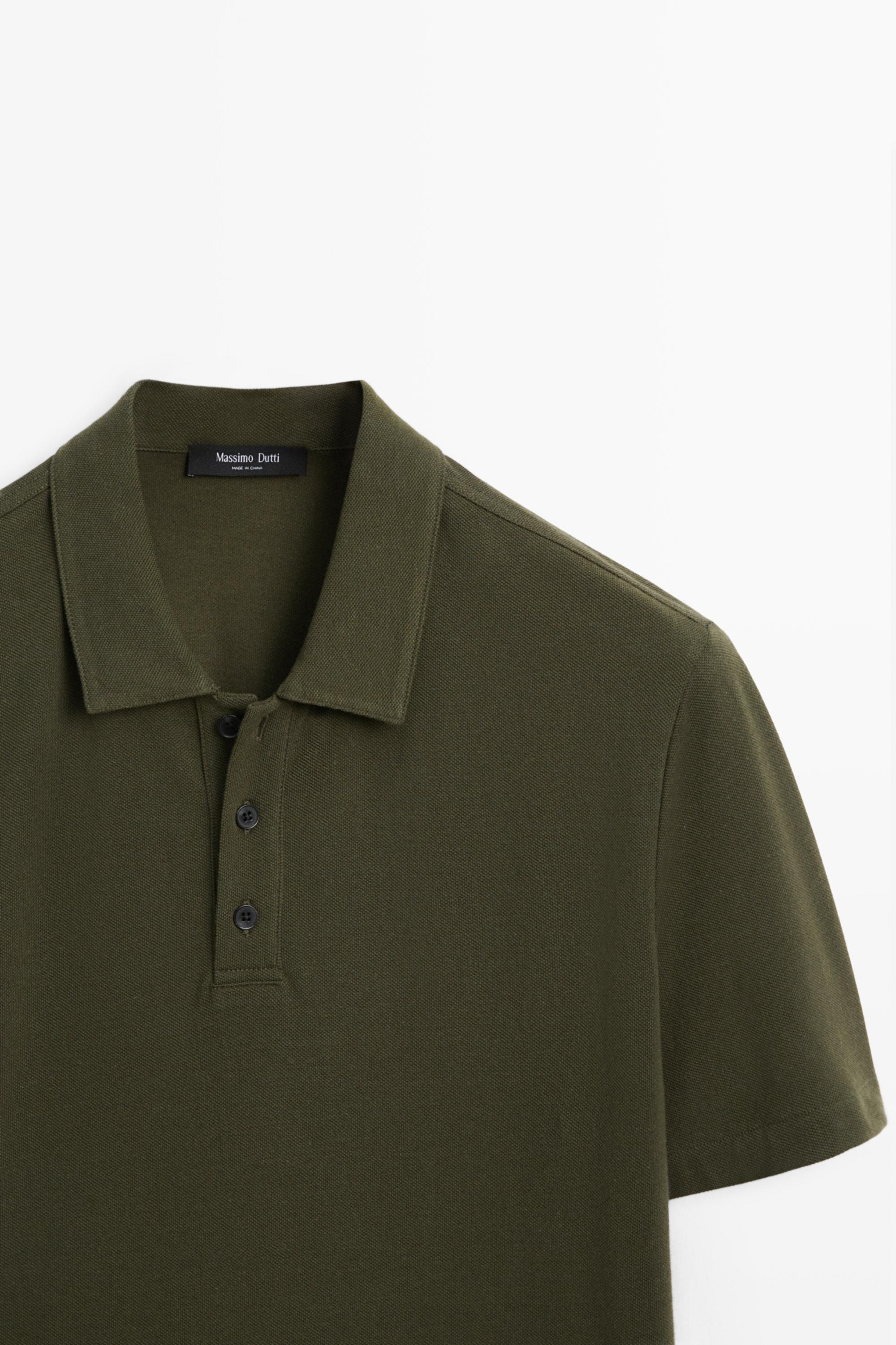 Micro-textured cotton blend polo shirt — DARK OLIVE GREEN