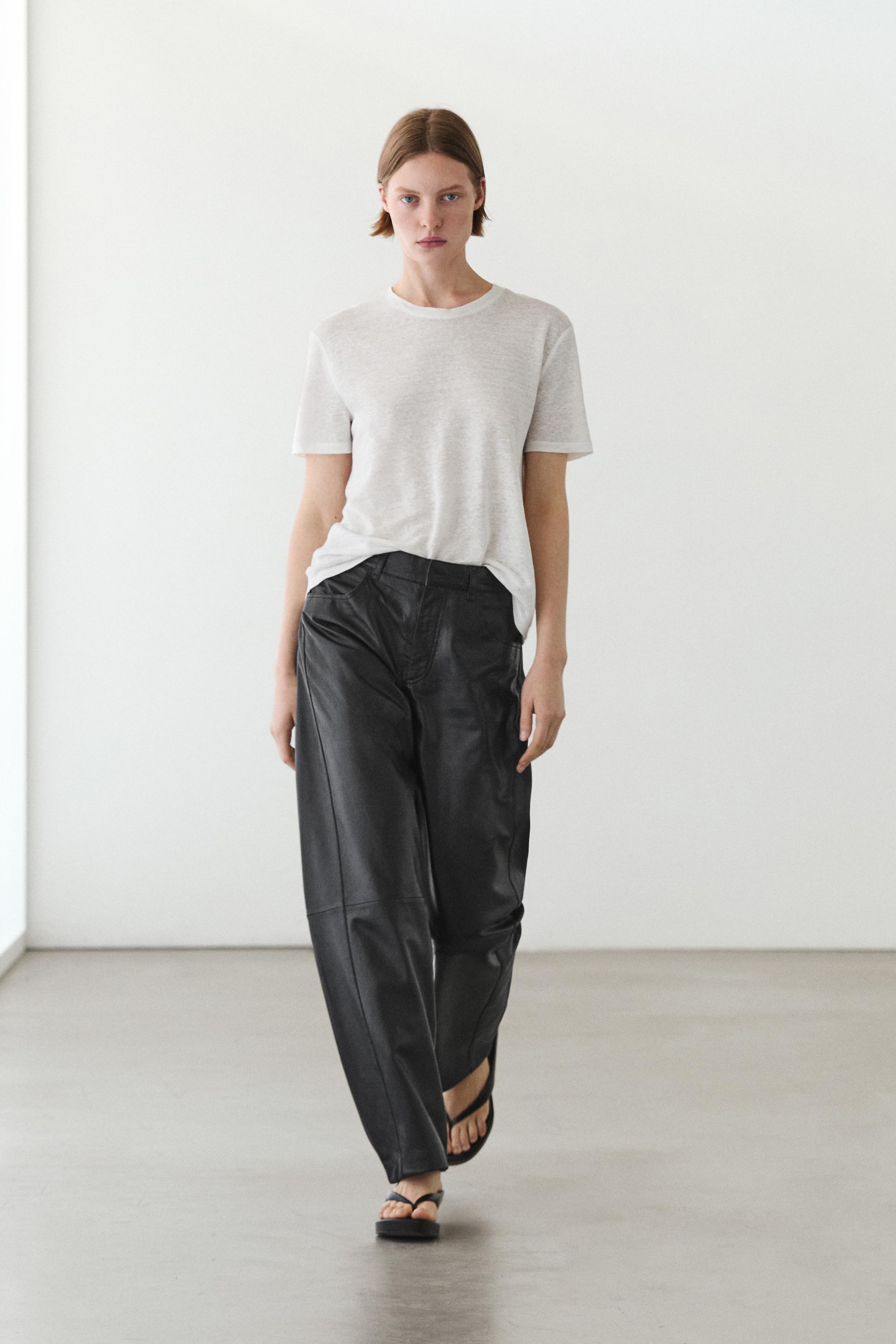 Balloon fit nappa leather trousers — BLACK