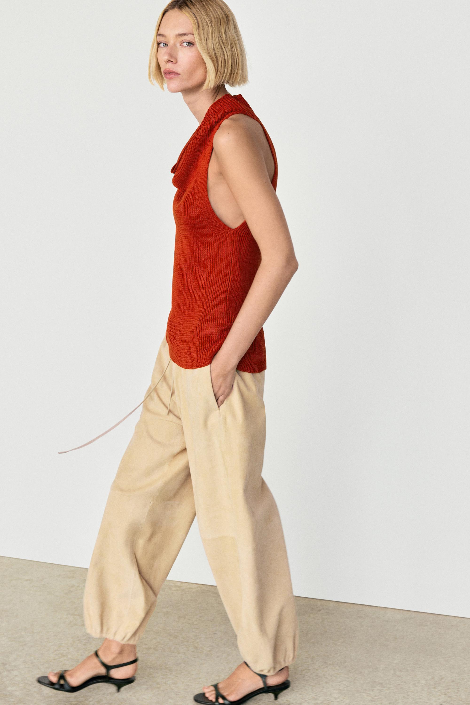 Cotton top with cowl neckline — BURNT ORANGE