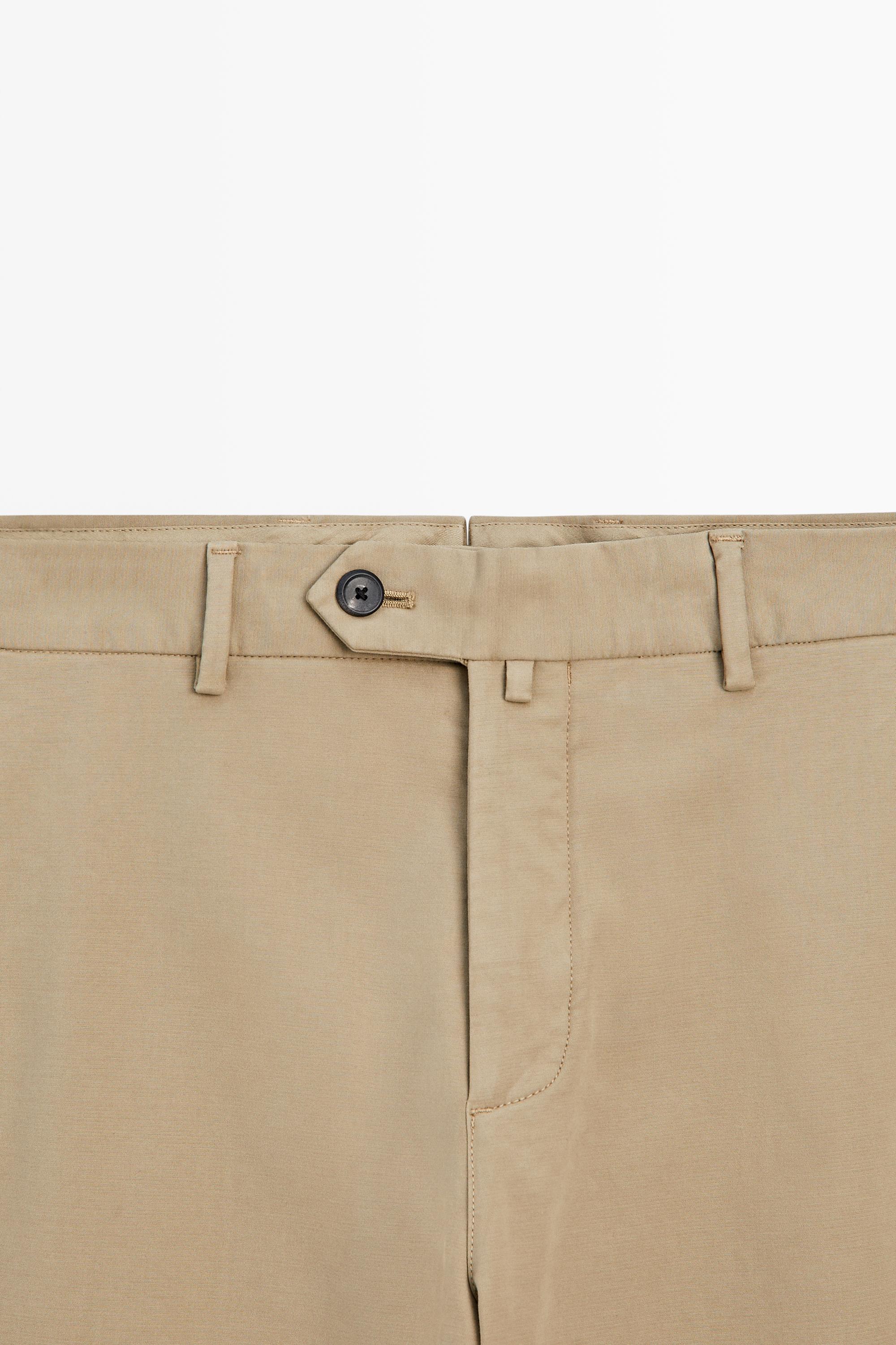 100% cotton slim fit pants — BEIGE