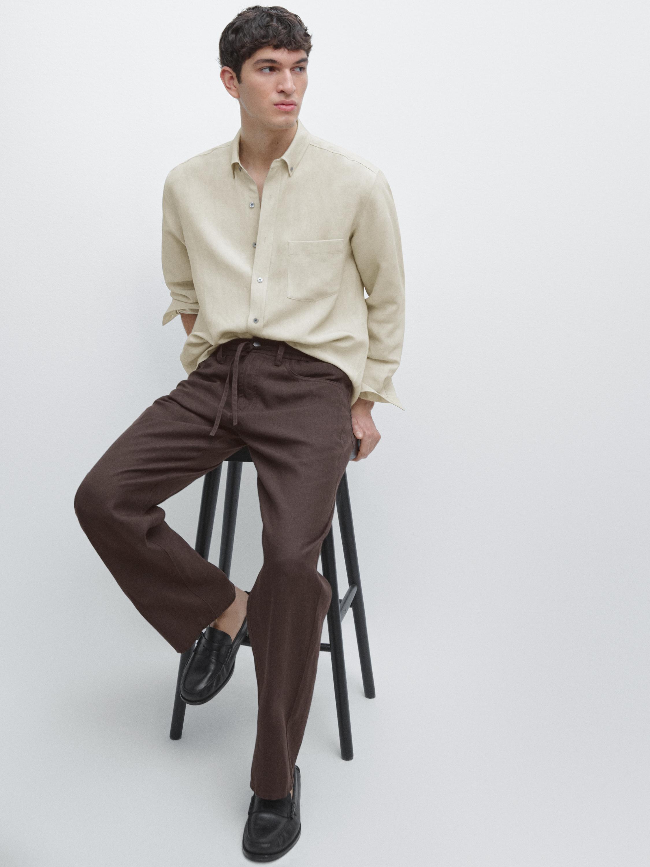 Linen jogger fit trousers — BROWN