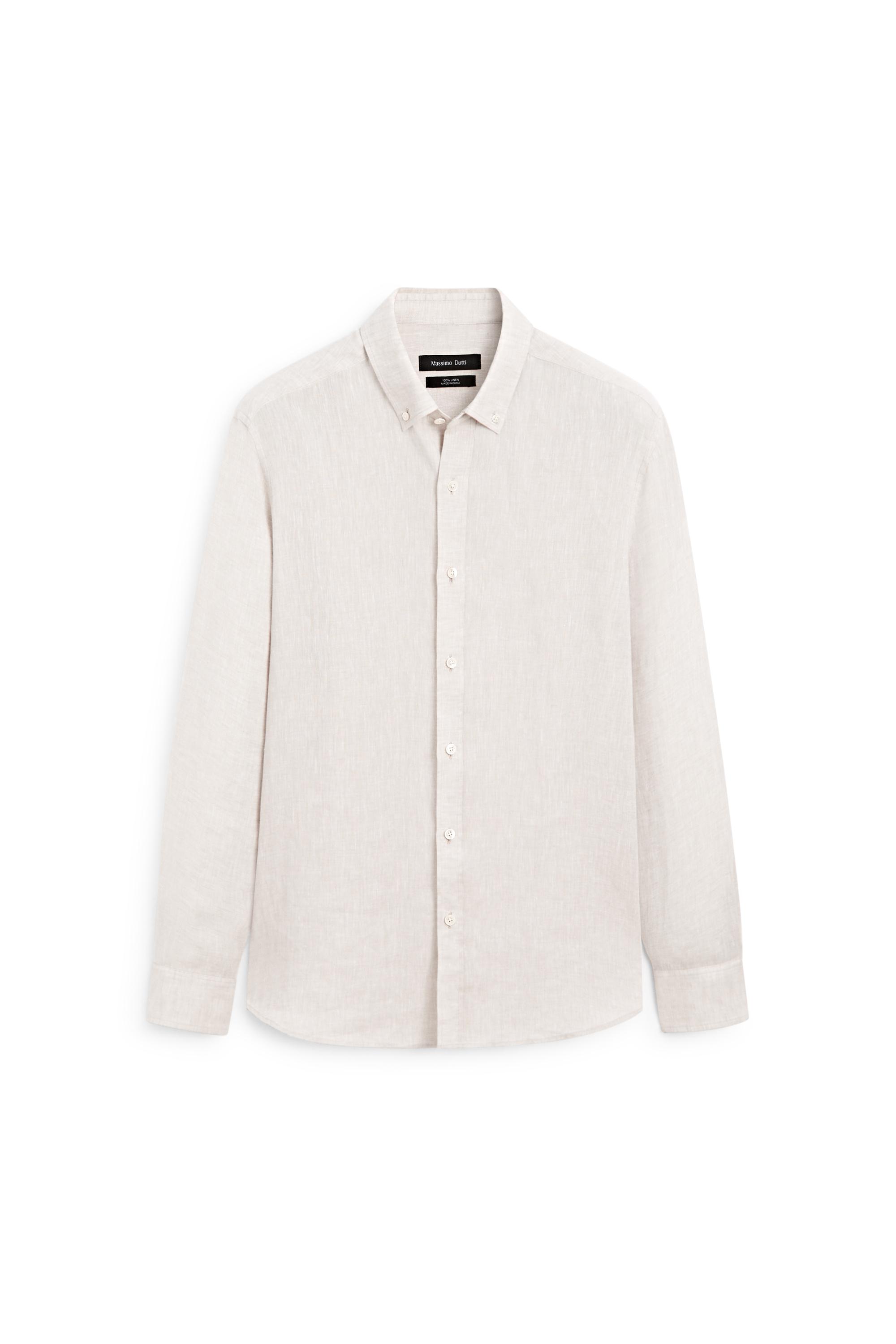 Regular fit 100% linen shirt — BEIGE