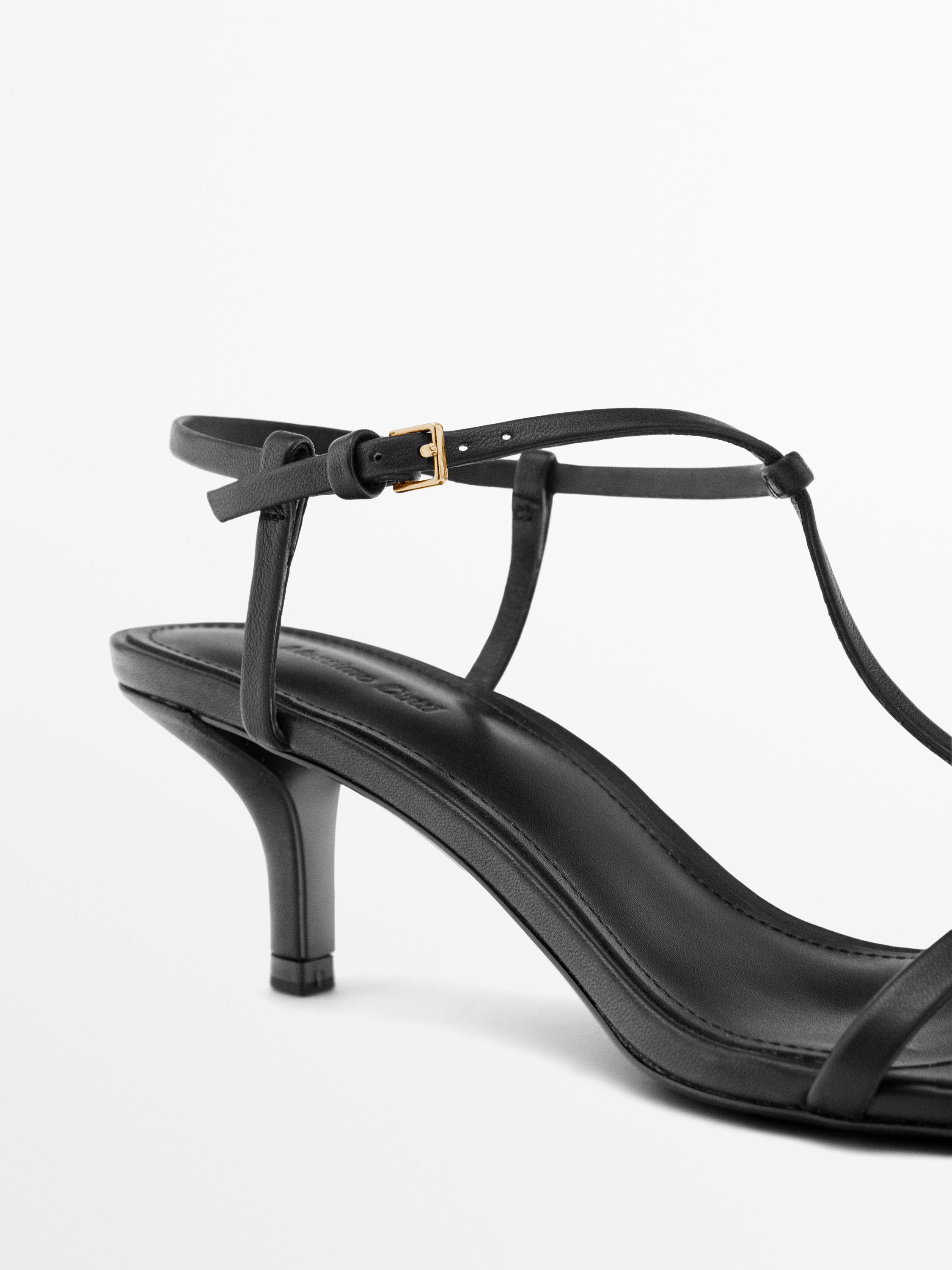 Strappy mid-heel sandals — BLACK
