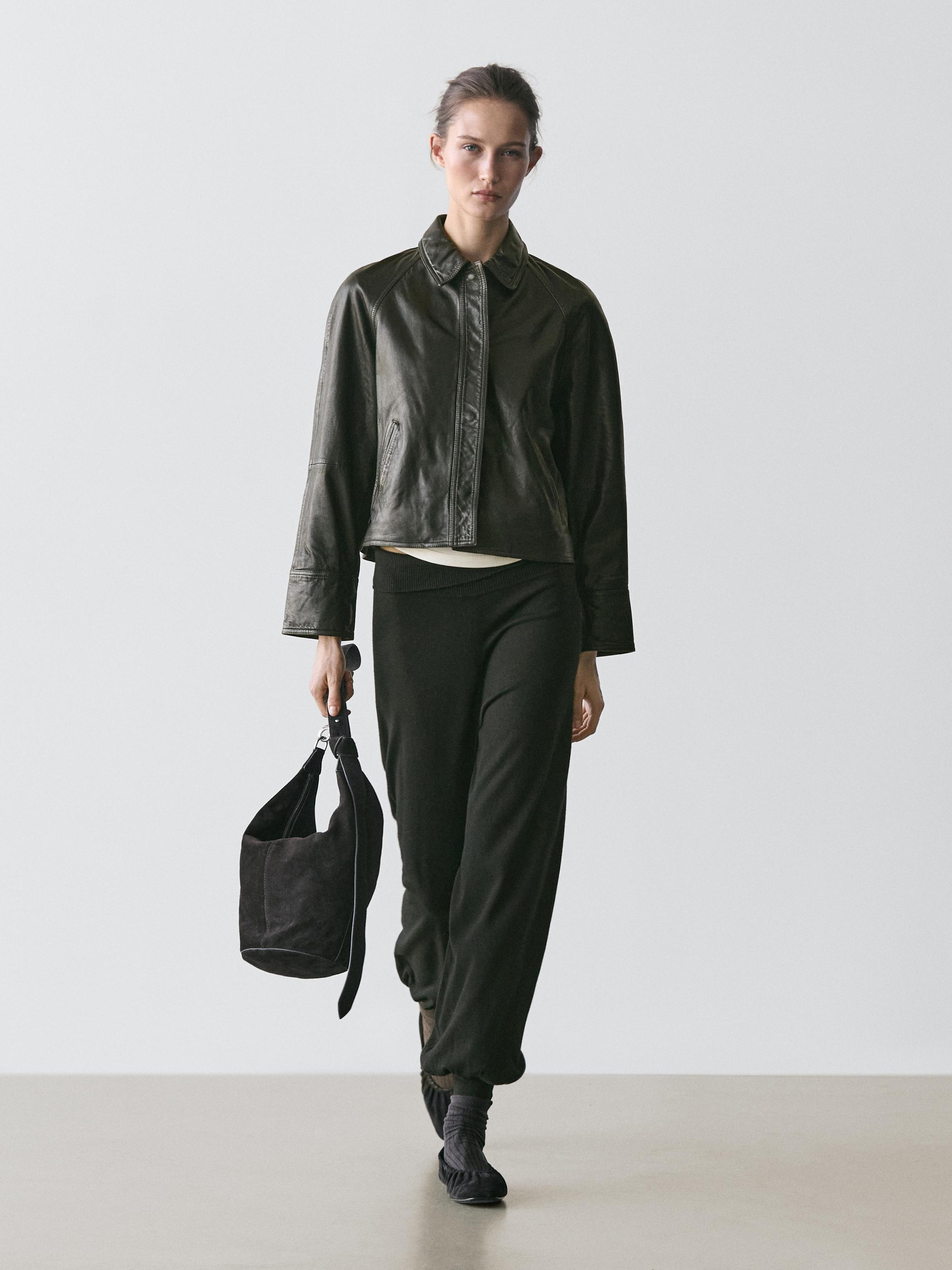 Nappa leather belt jacket