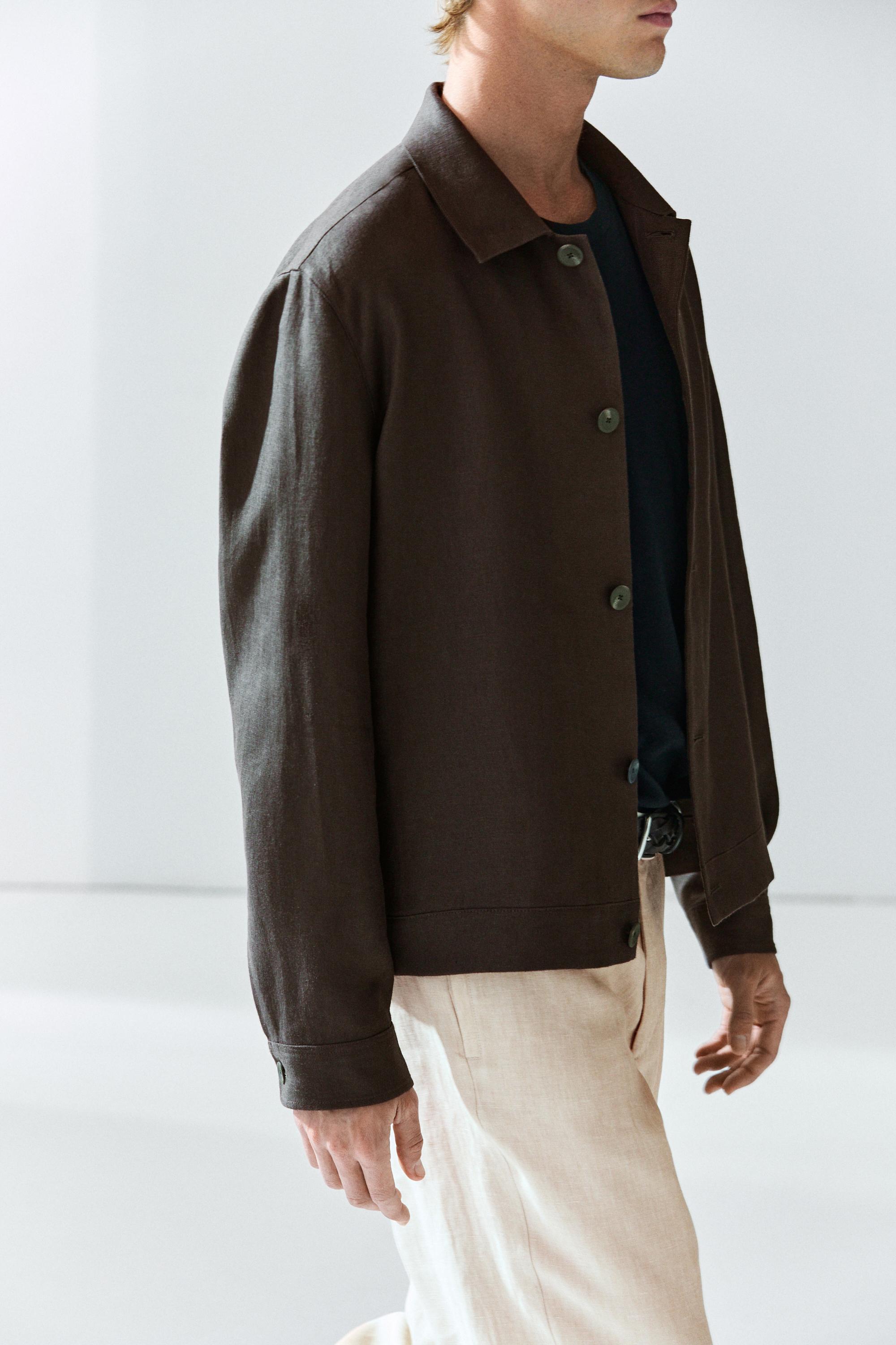 100% linen total look overshirt — BROWN