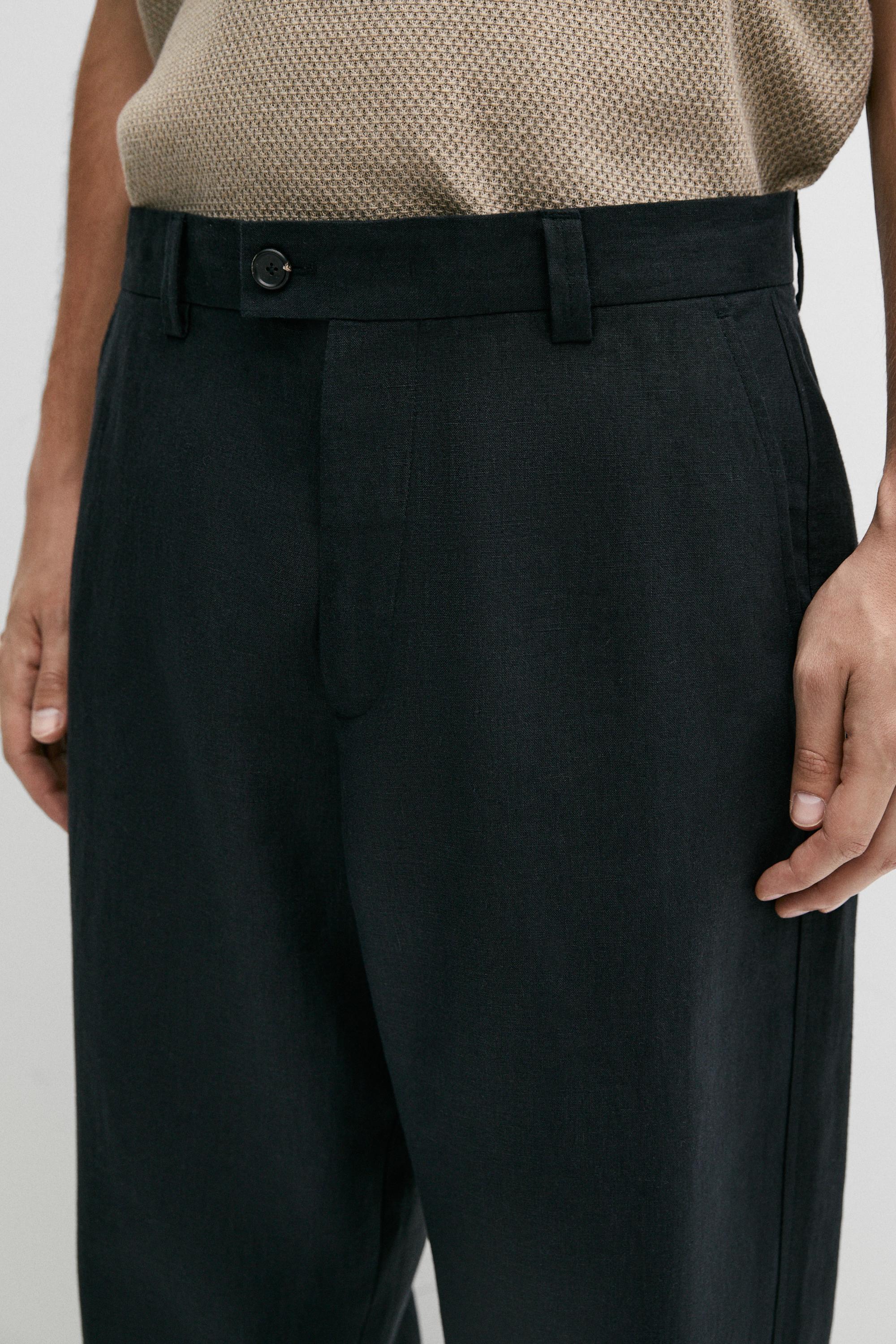 Straight-leg linen pants — DARK BLUE