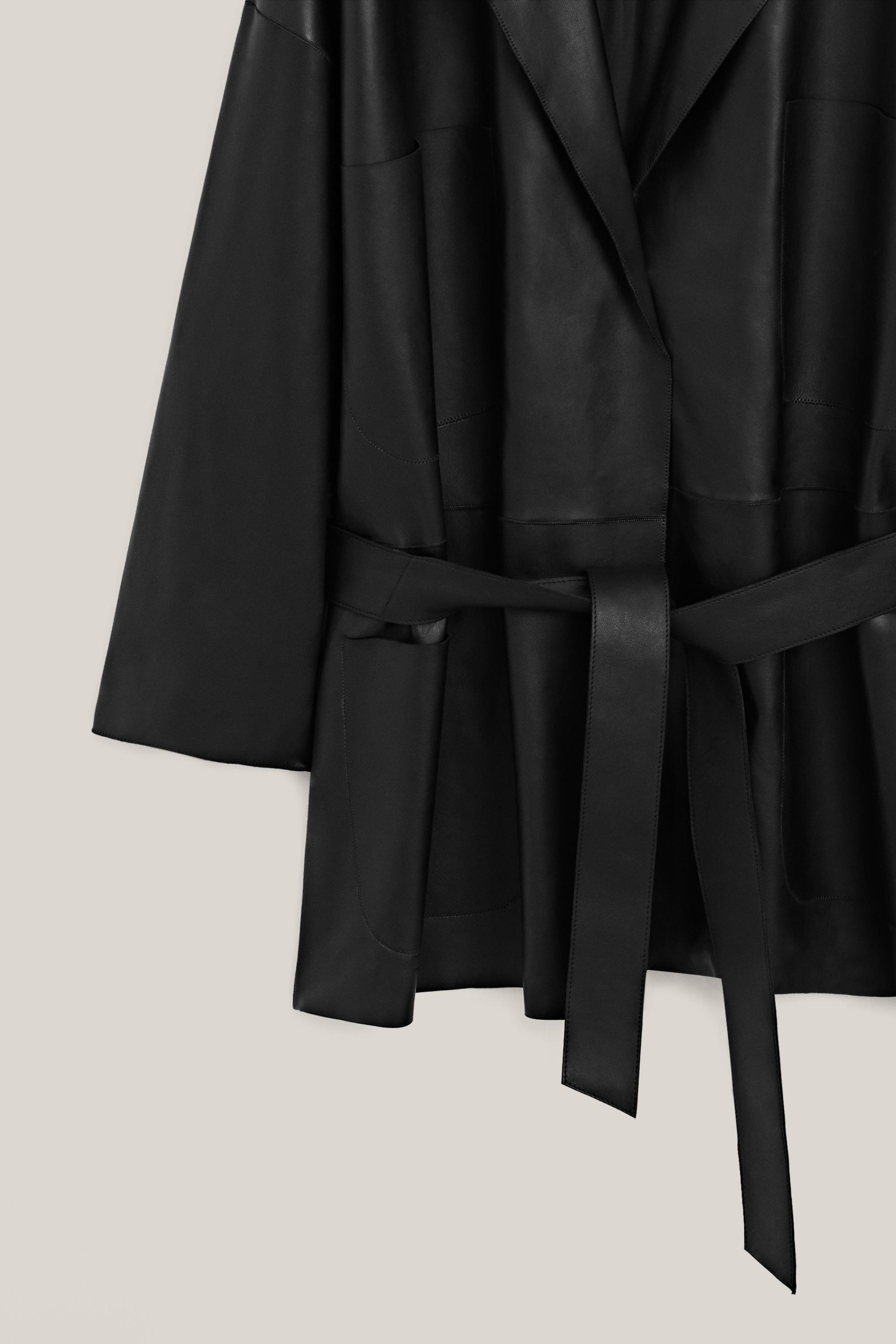 Long nappa leather jacket with tie - LIMITED EDITION — BLACK