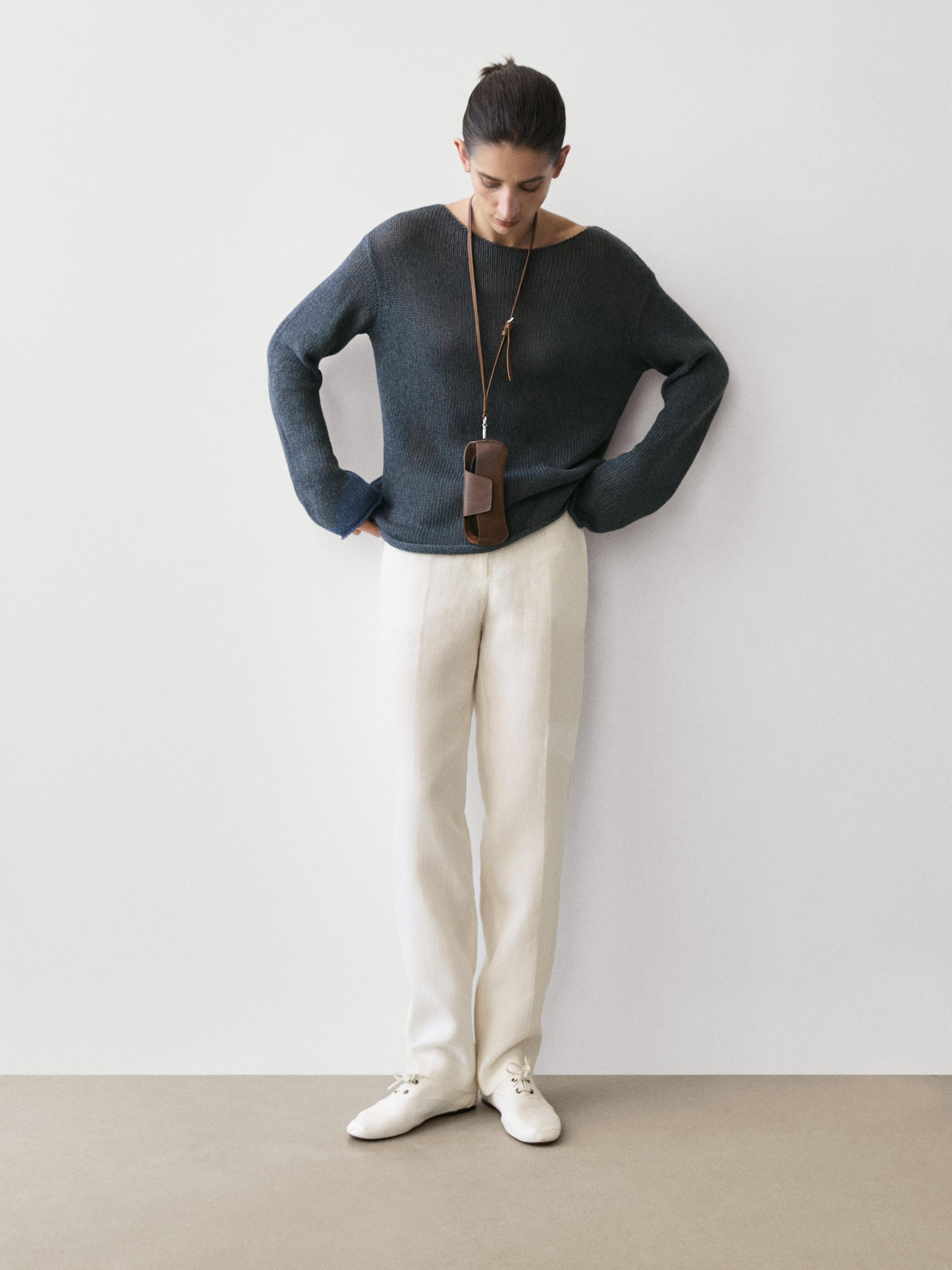 Cotton blend cutwork sweater — BLUE