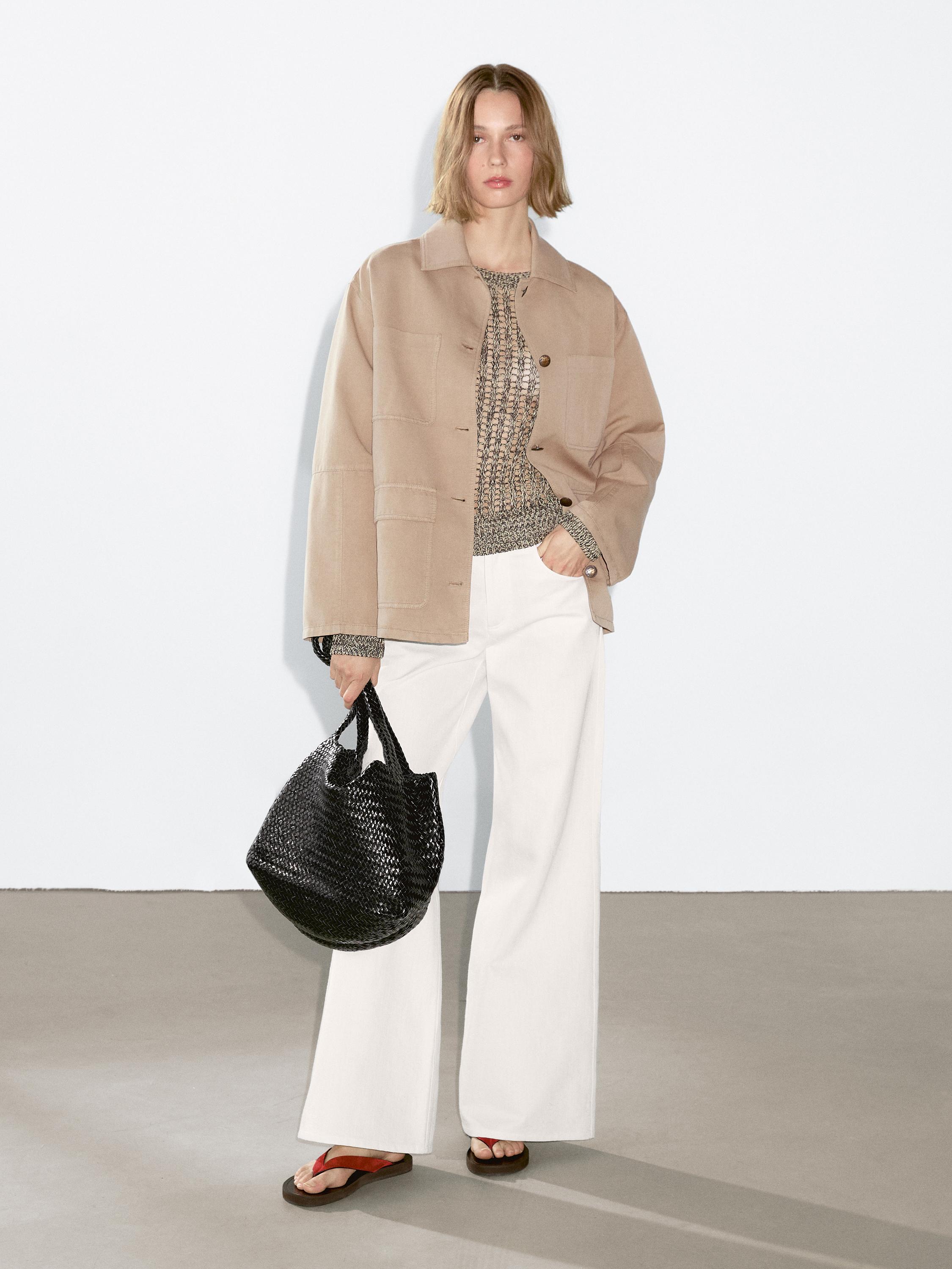 Cotton blend jacket with pocket detail