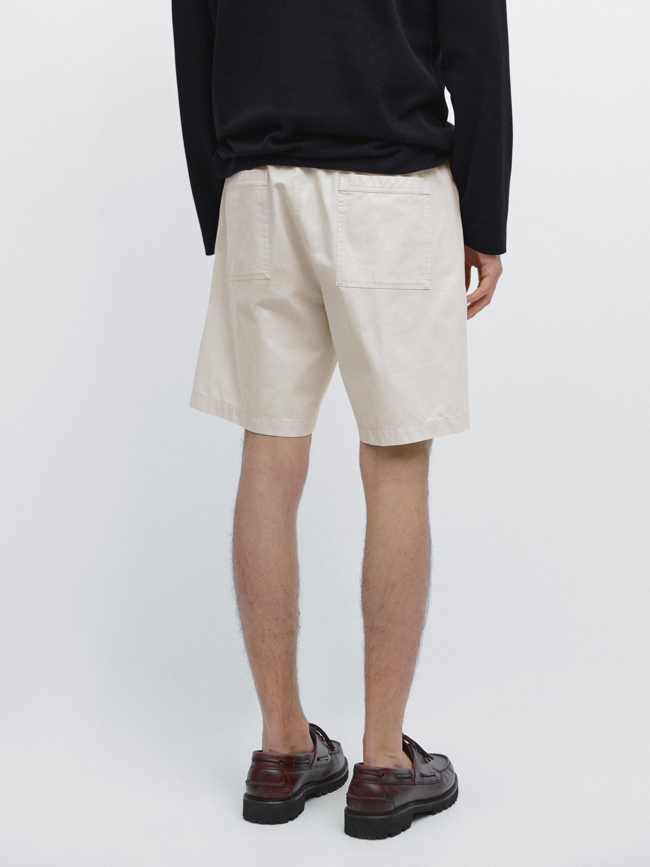 100% cotton jogger fit Bermuda shorts — BEIGE
