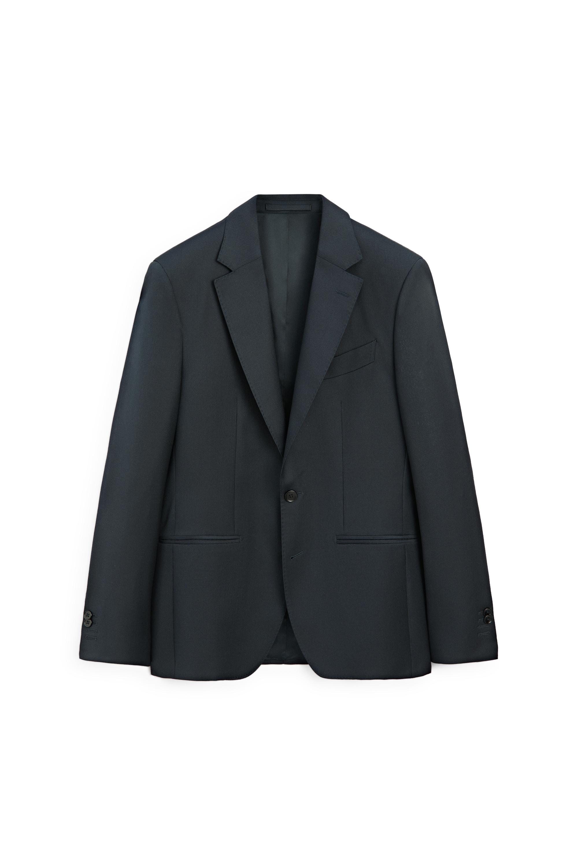 Striped wool blend suit blazer — NAVY BLUE