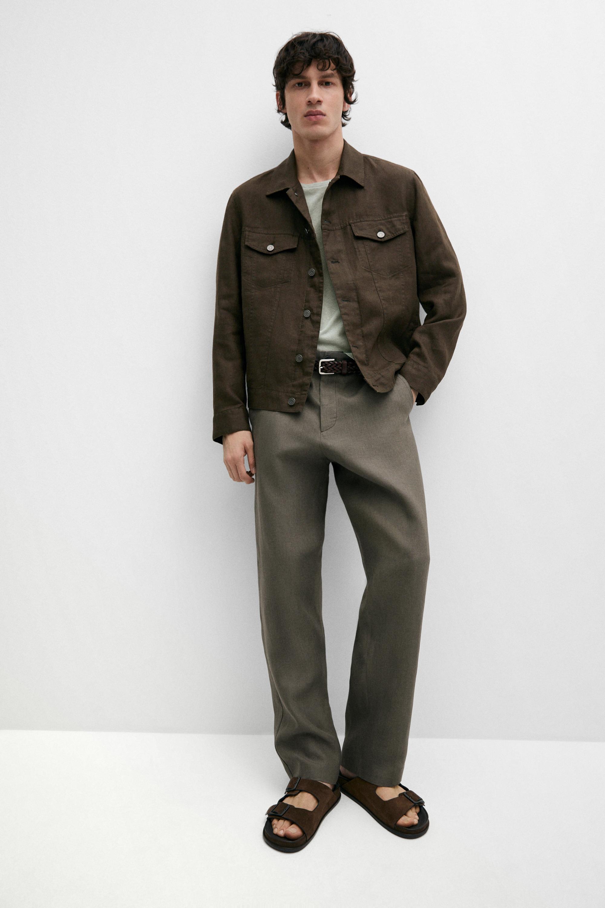 100% linen trucker jacket — DARK KHAKI