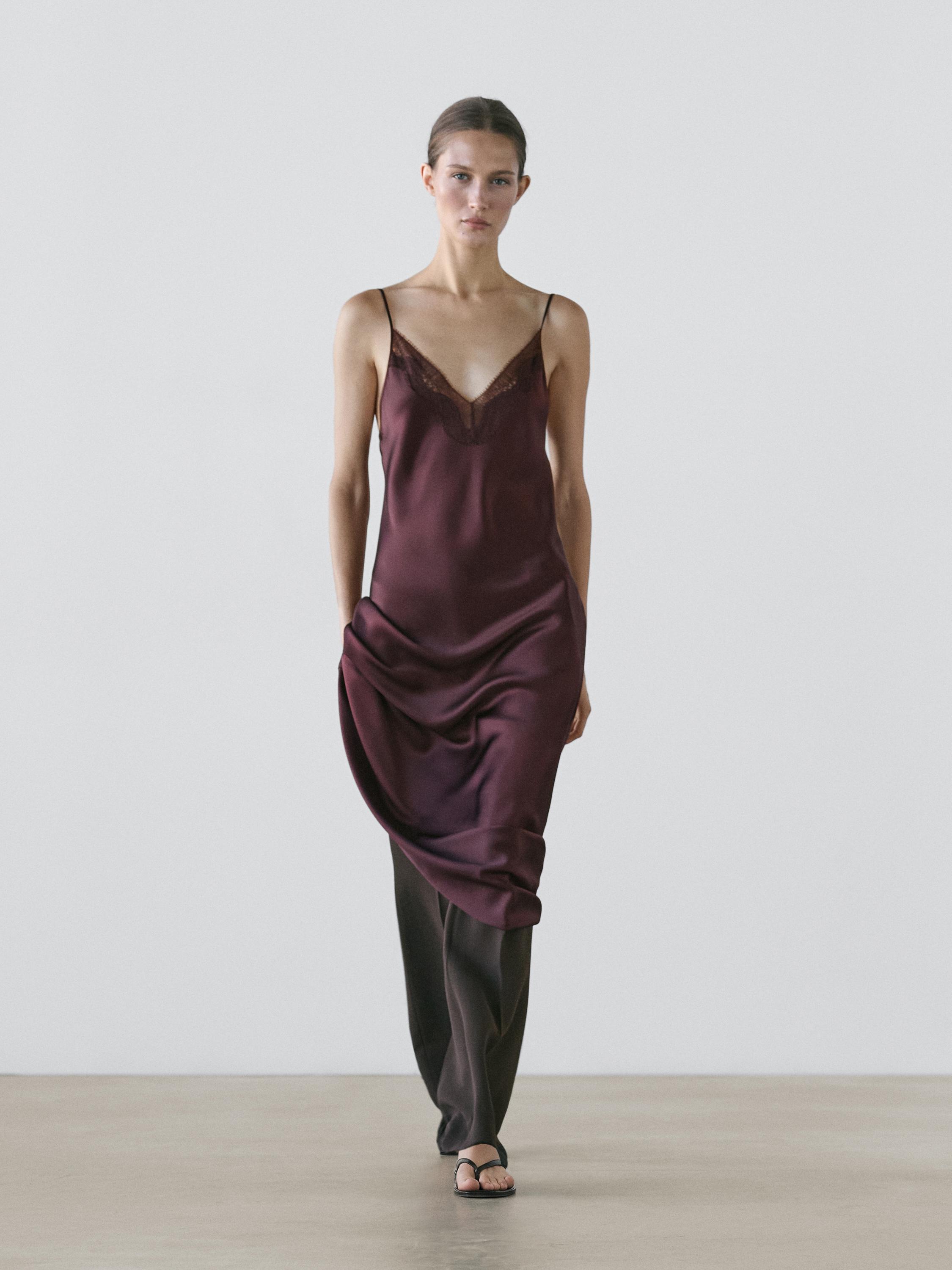Flowing midi slip dress — BURGUNDY