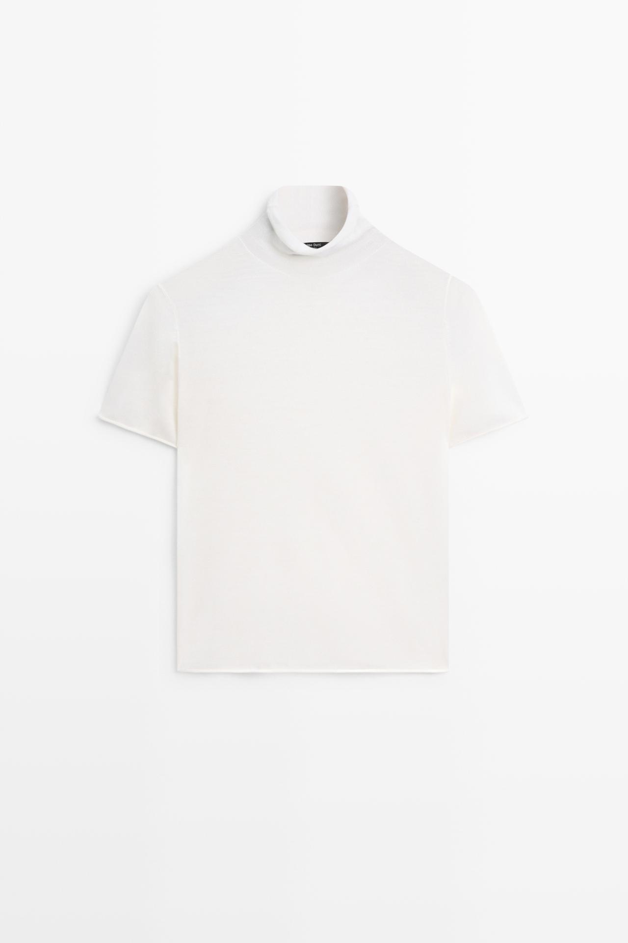 Short sleeve turtleneck knit sweater — CREAM