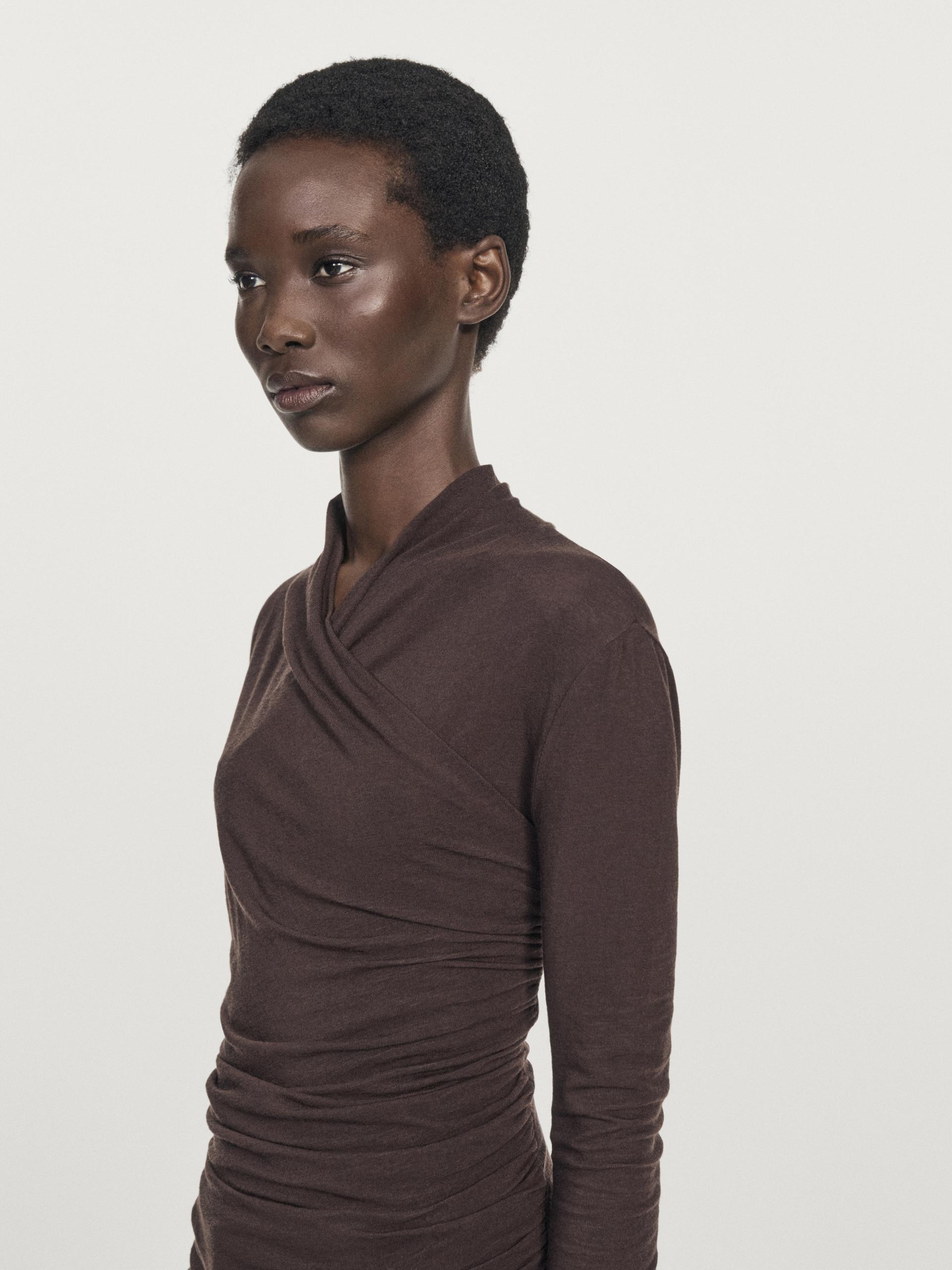 Maglietta Maniche Lunghe Drappeggiata - Marrone - Xs - Massimo Dutti - Femminile