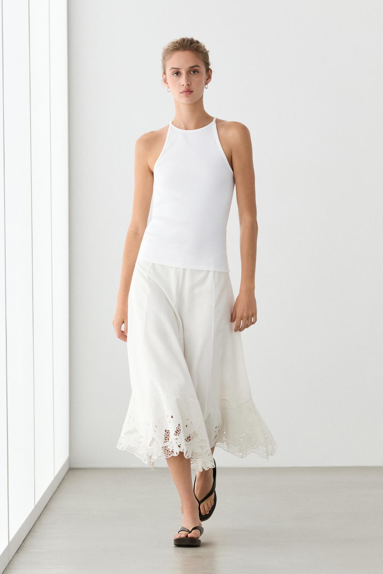 Cotton blend halter top — WHITE