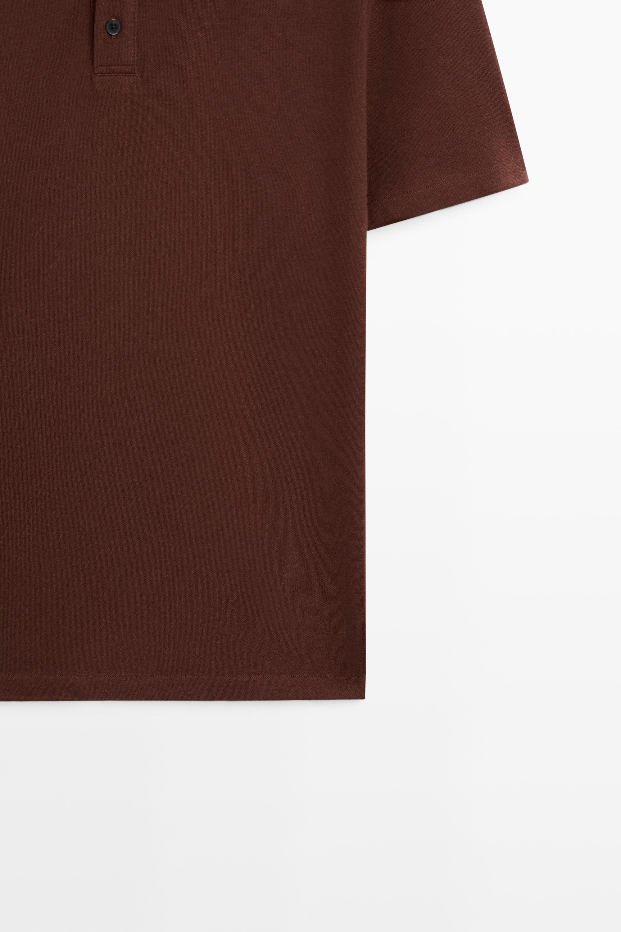 Micro-textured cotton blend polo shirt — Russet Brown