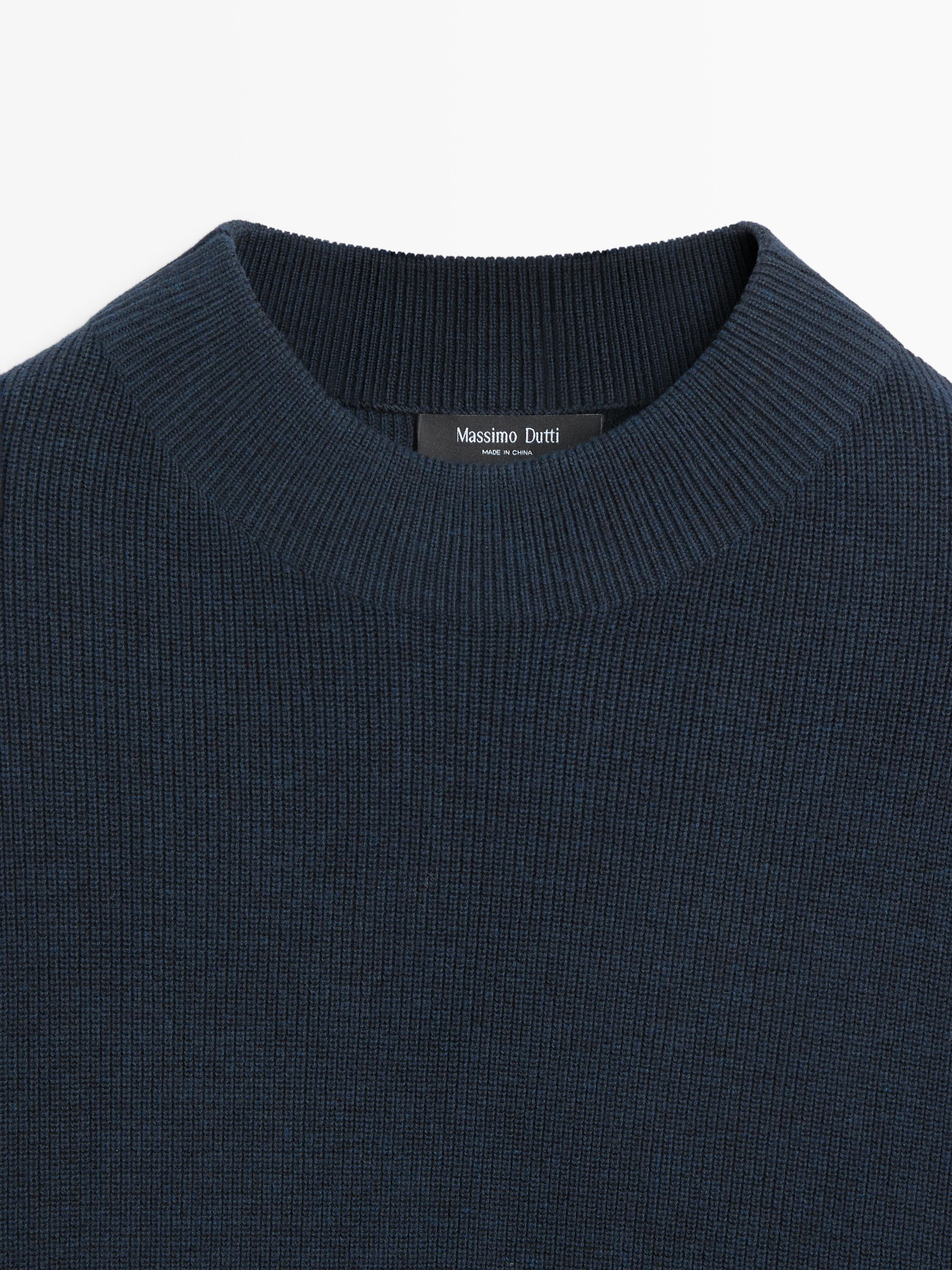 Cotton blend knit sweater with mock turtleneck — NAVY BLUE