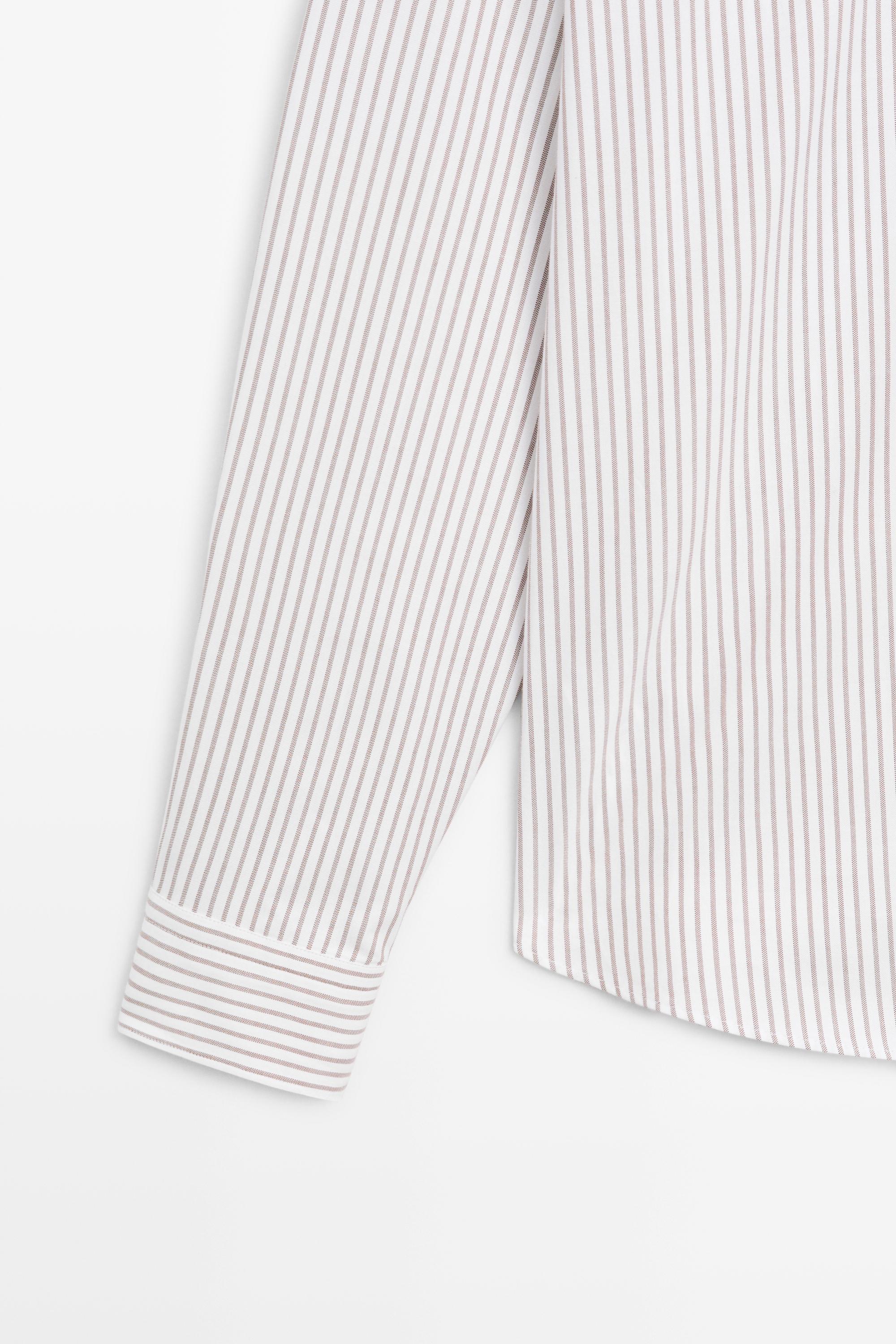 100% cotton regular fit striped shirt — BROWN