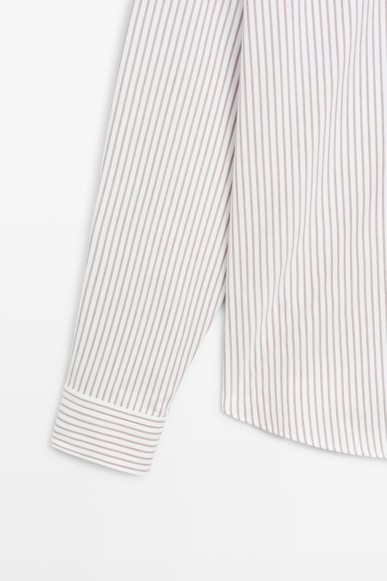 100% cotton regular fit striped shirt — BROWN