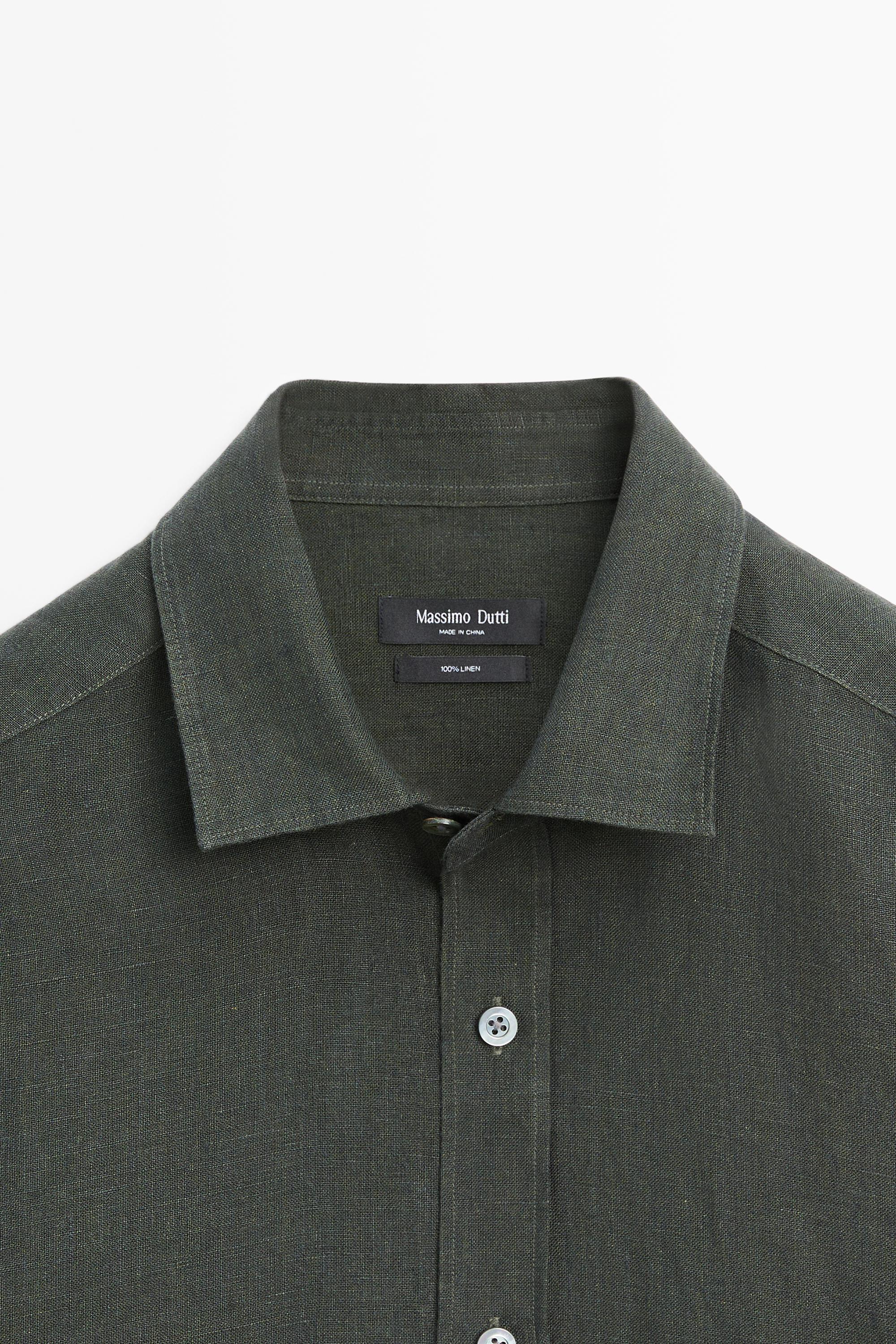 Regular fit 100% linen delavé shirt — GREEN