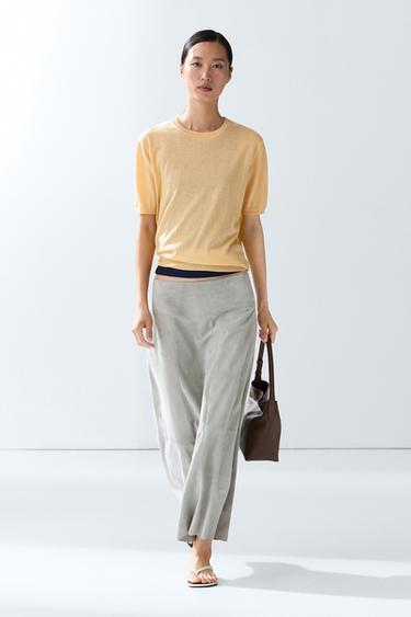Short-sleeve fine-knit sweater — YELLOW 1