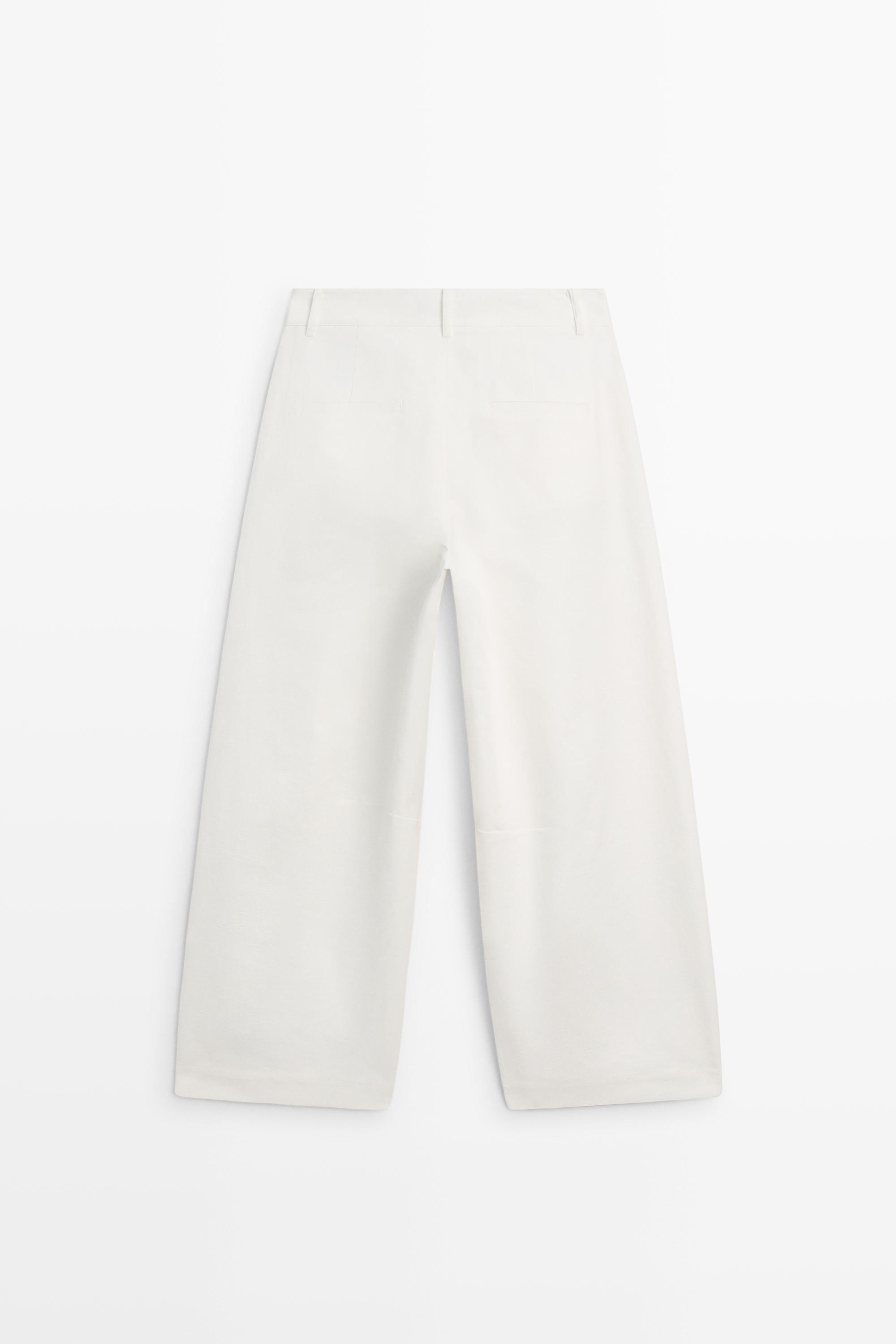 Cotton linen blend barrel fit pants — Off white
