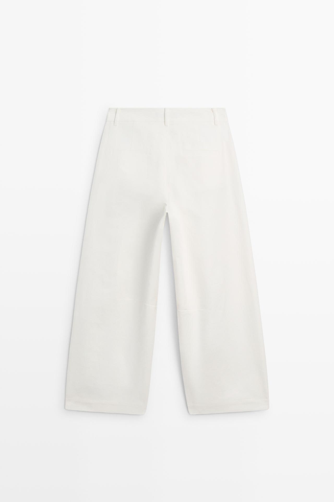 Cotton linen blend barrel fit pants — Off white