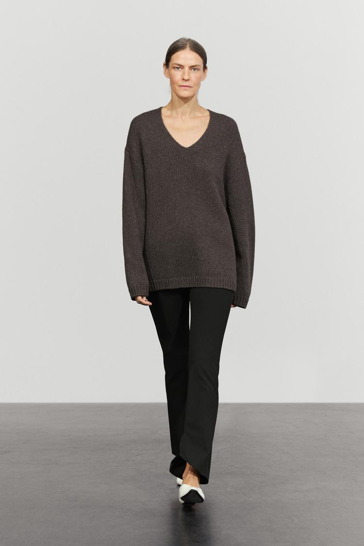 100% cashmere V-neck sweater — BROWN MARL