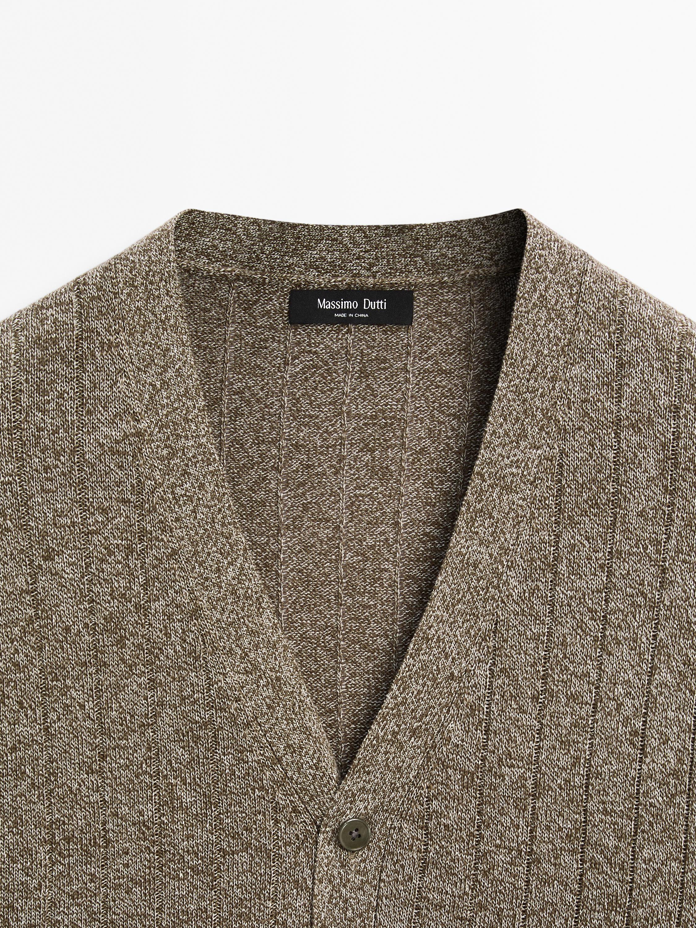 Ribbed cotton and linen blend cardigan
