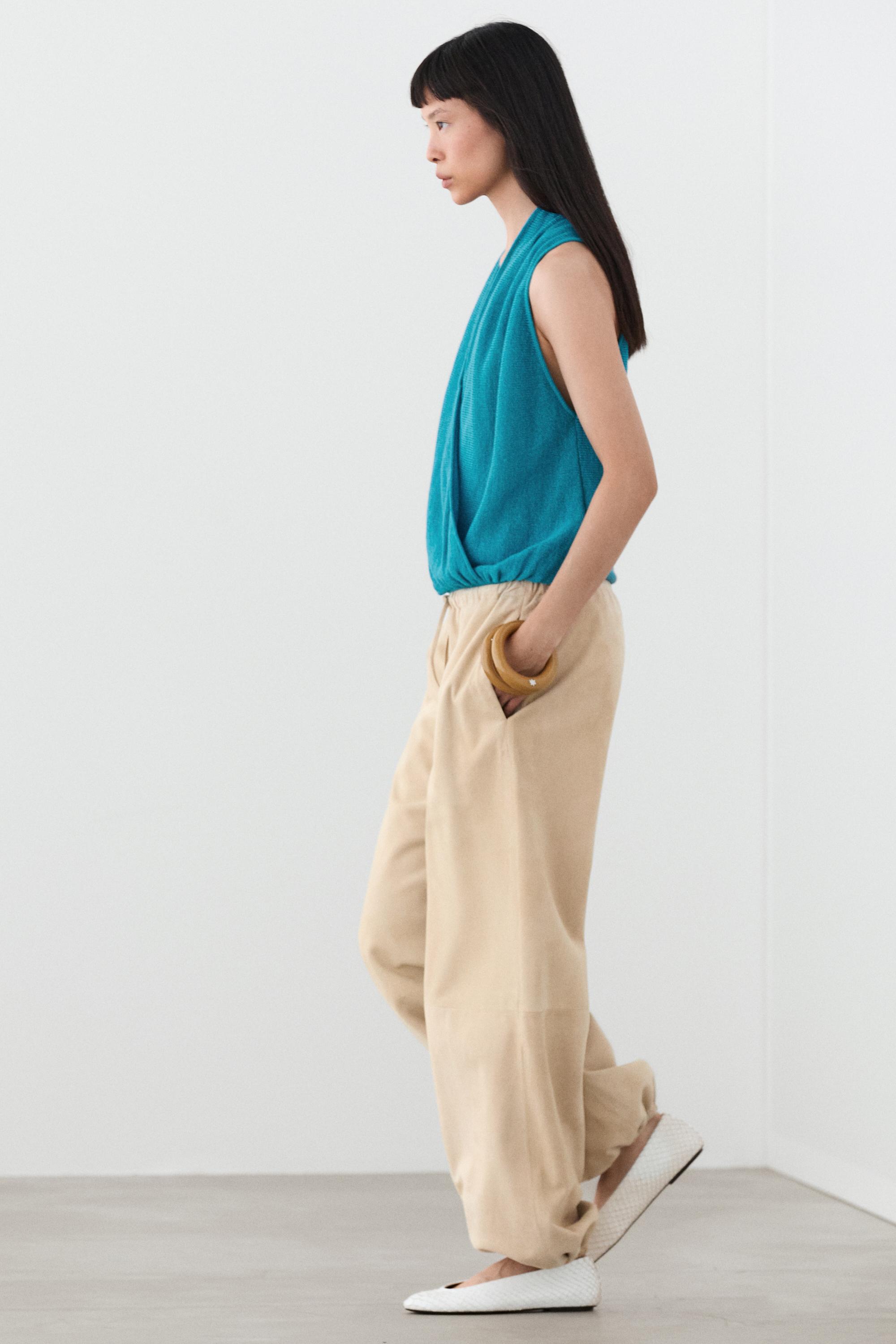Linen blend crossover top — TURQUOISE