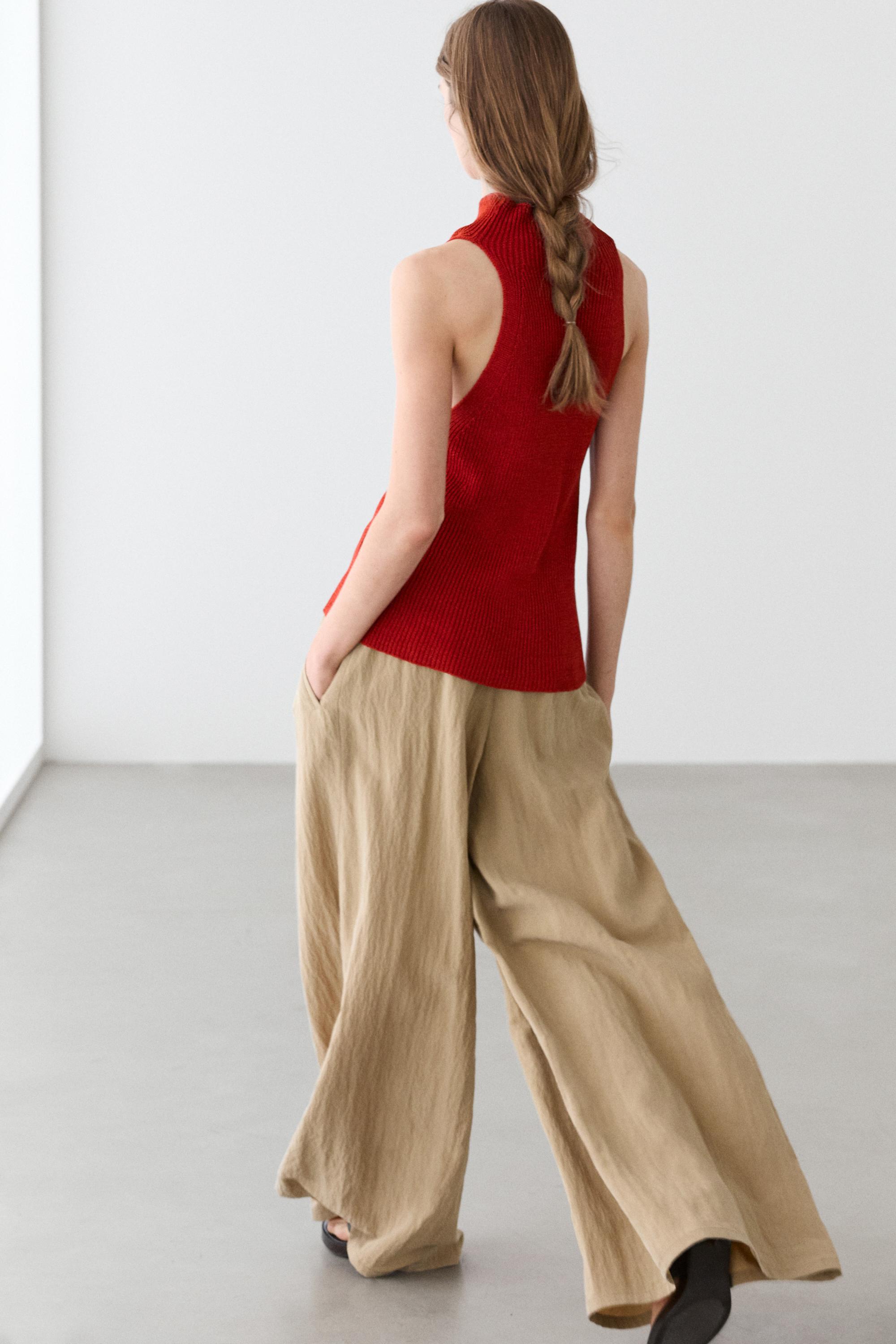 Palazzo trousers with box pleats — CAMEL