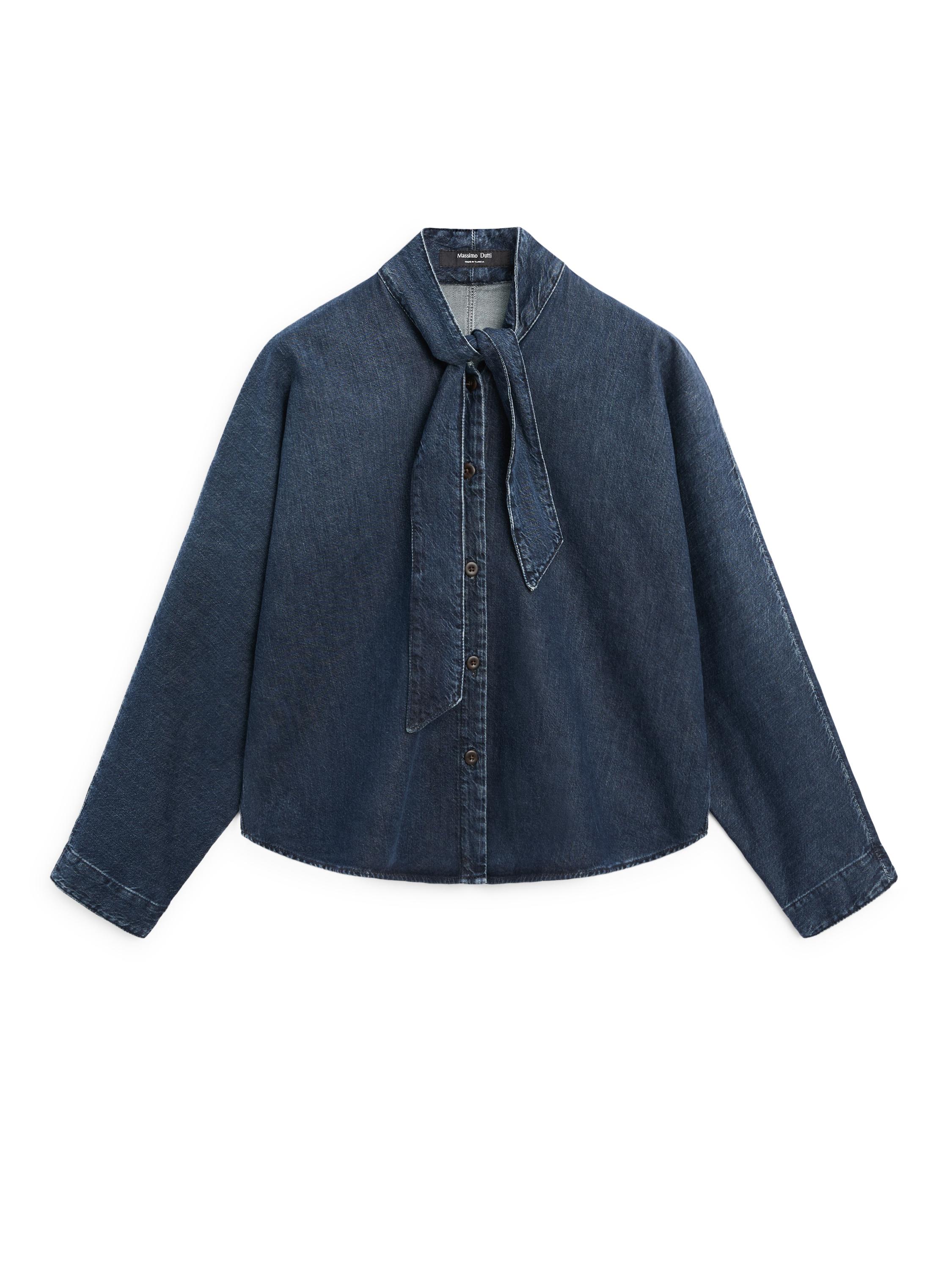 Denim shirt with collar detail — DARK BLUE