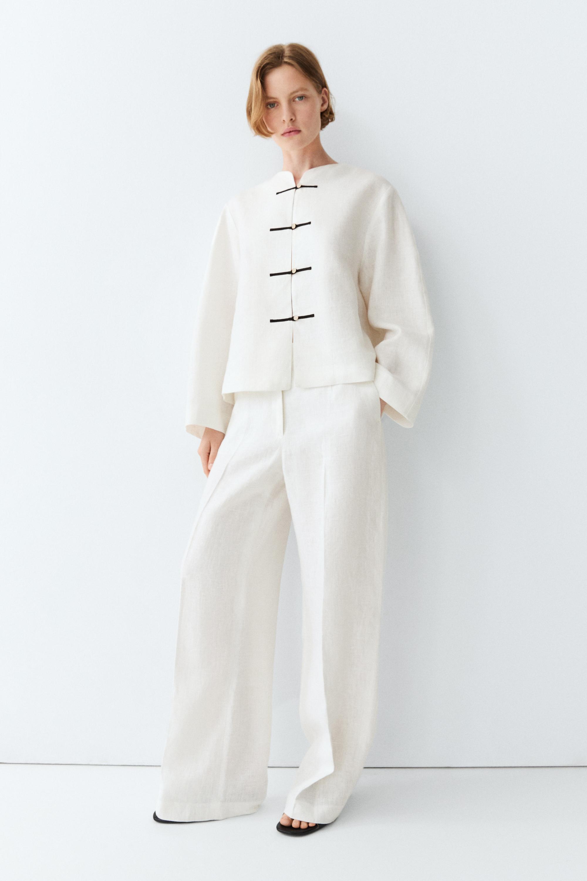 100% linen flowing shirt with button detail — Off white