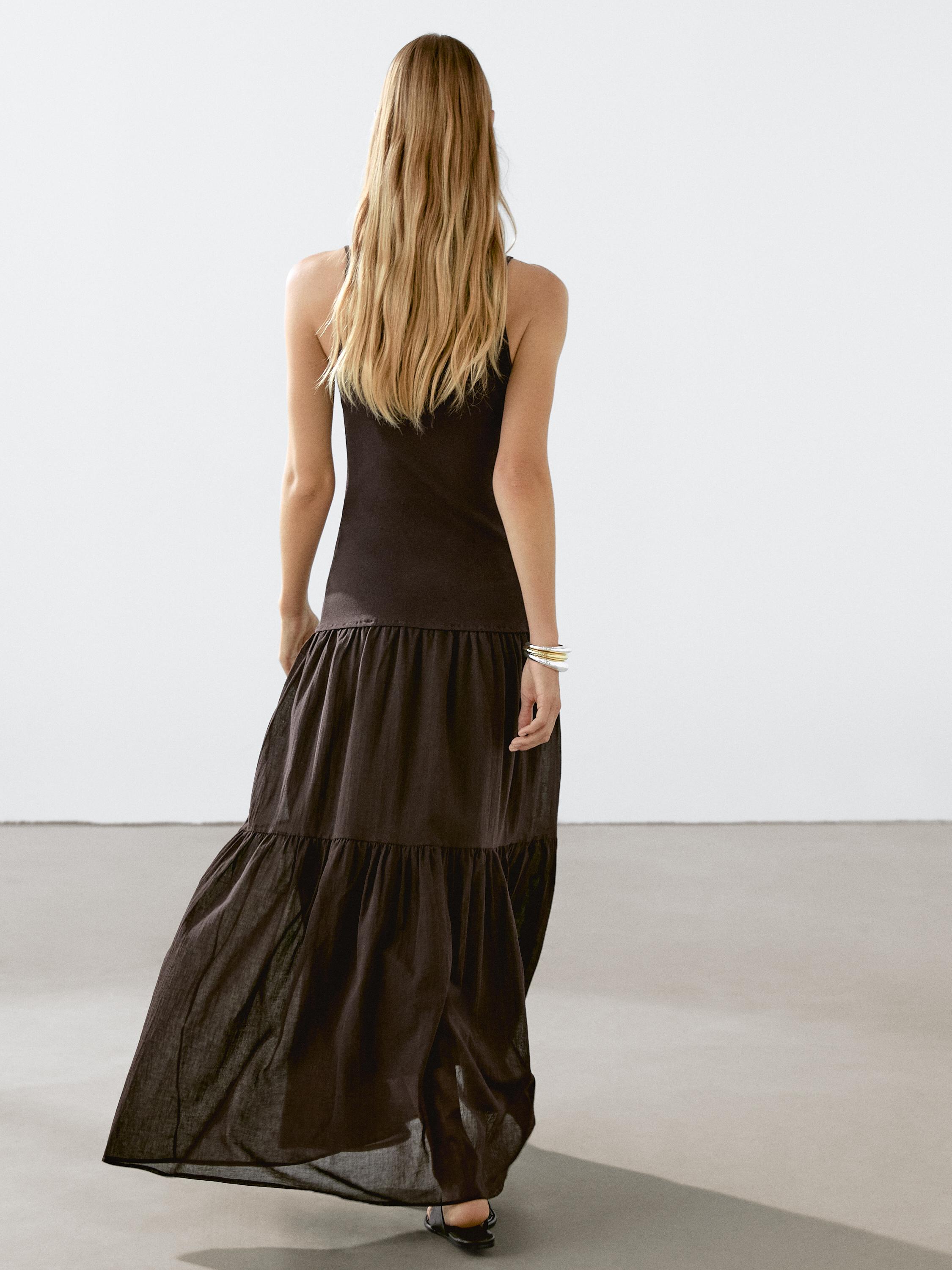 Long strappy cotton blend dress