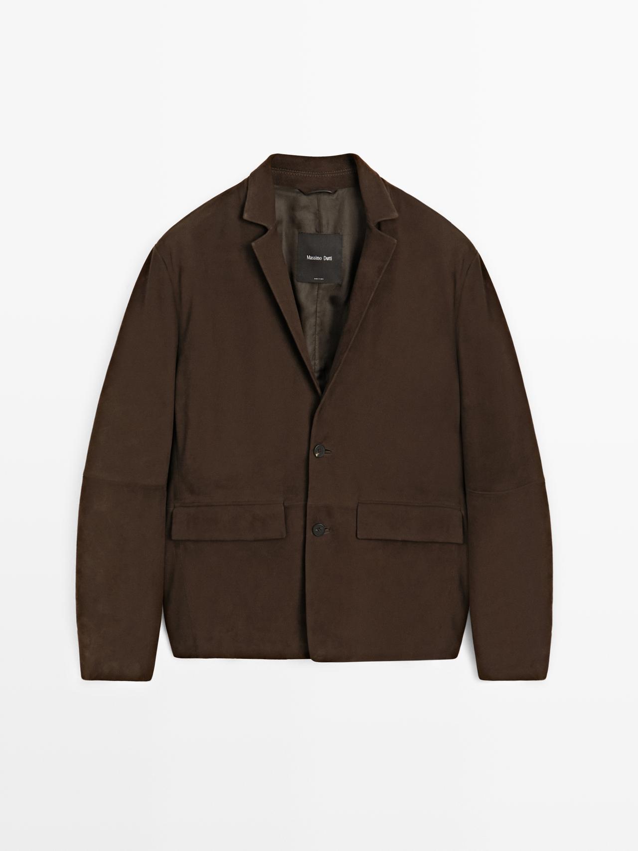 Massimo Dutti - Herre - Blazer I Ruskind Med Syningsdetaljer - Brun - Xl