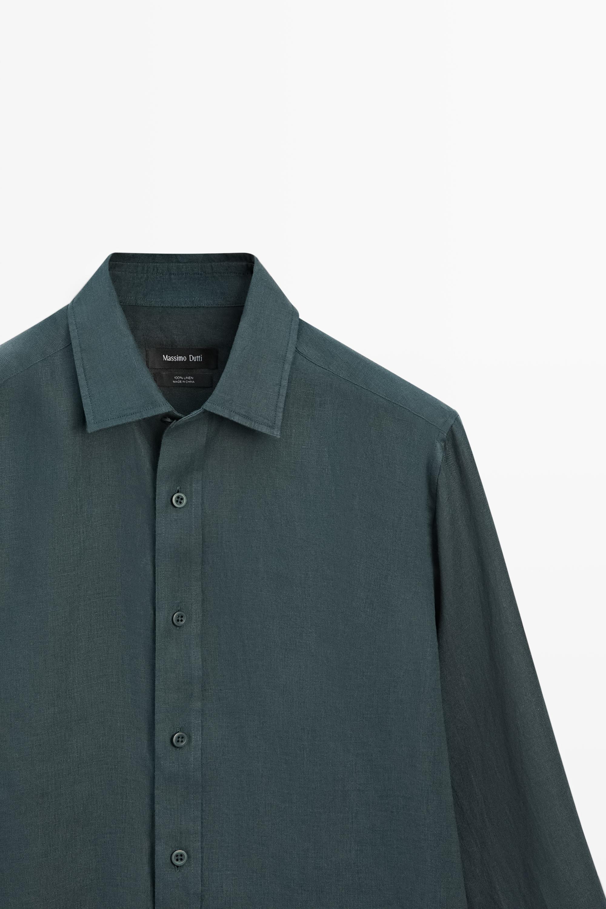 Slim fit 100% linen shirt — Misty blue