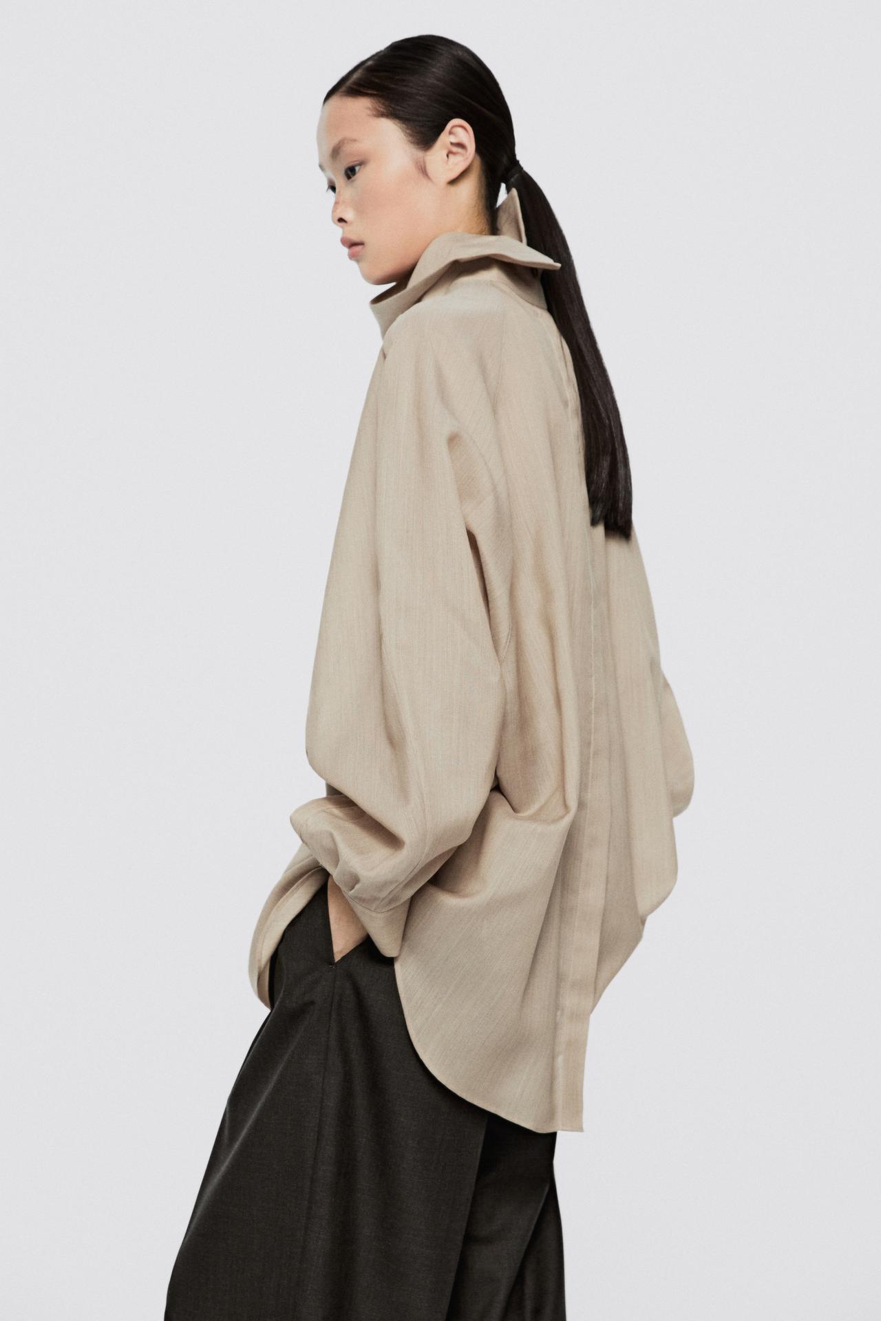 Voluminous wool-silk blend blouse - LIMITED EDITION — BLUSH-BEIGE