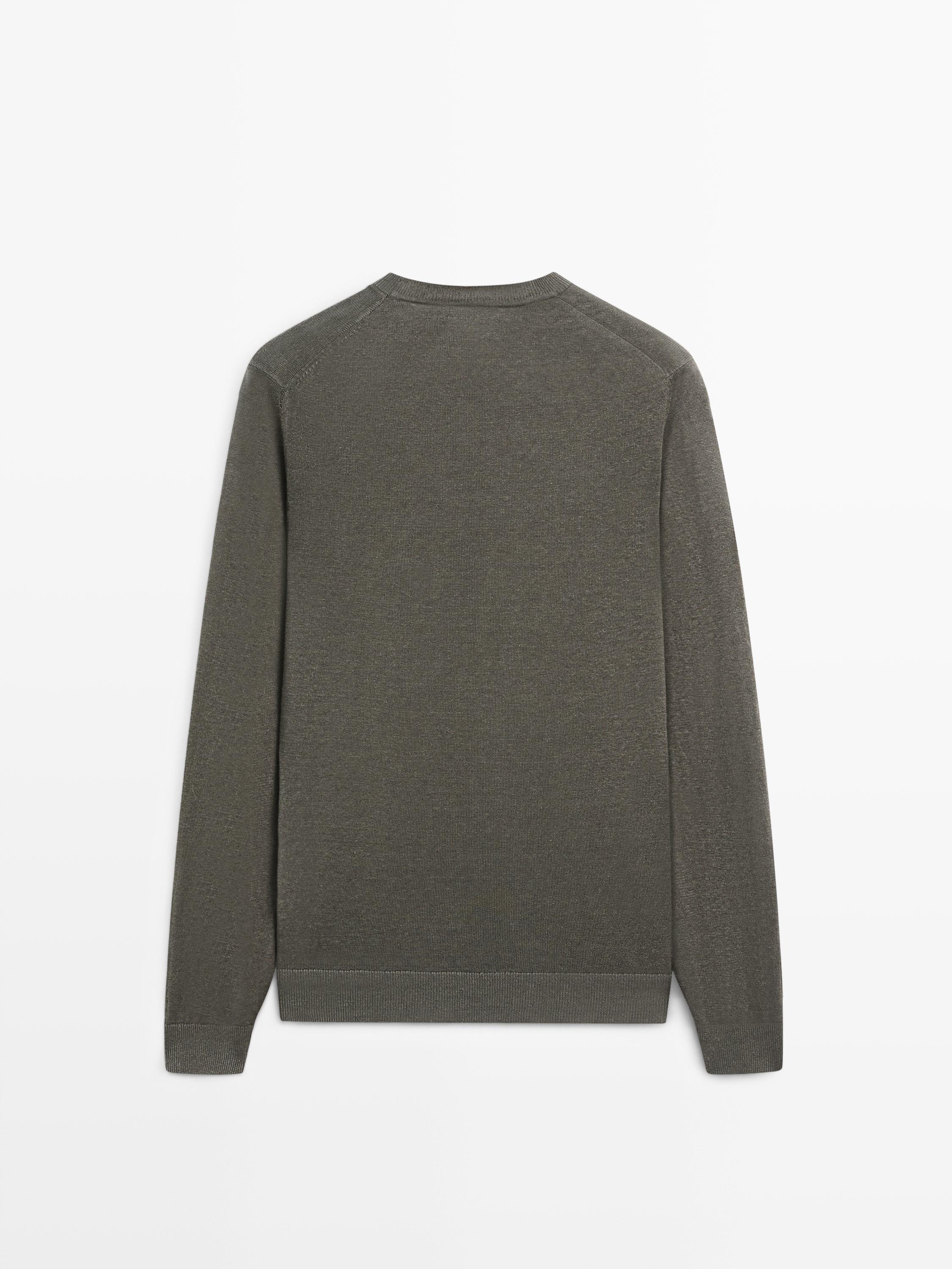 Striktrøje i hør med rund hals