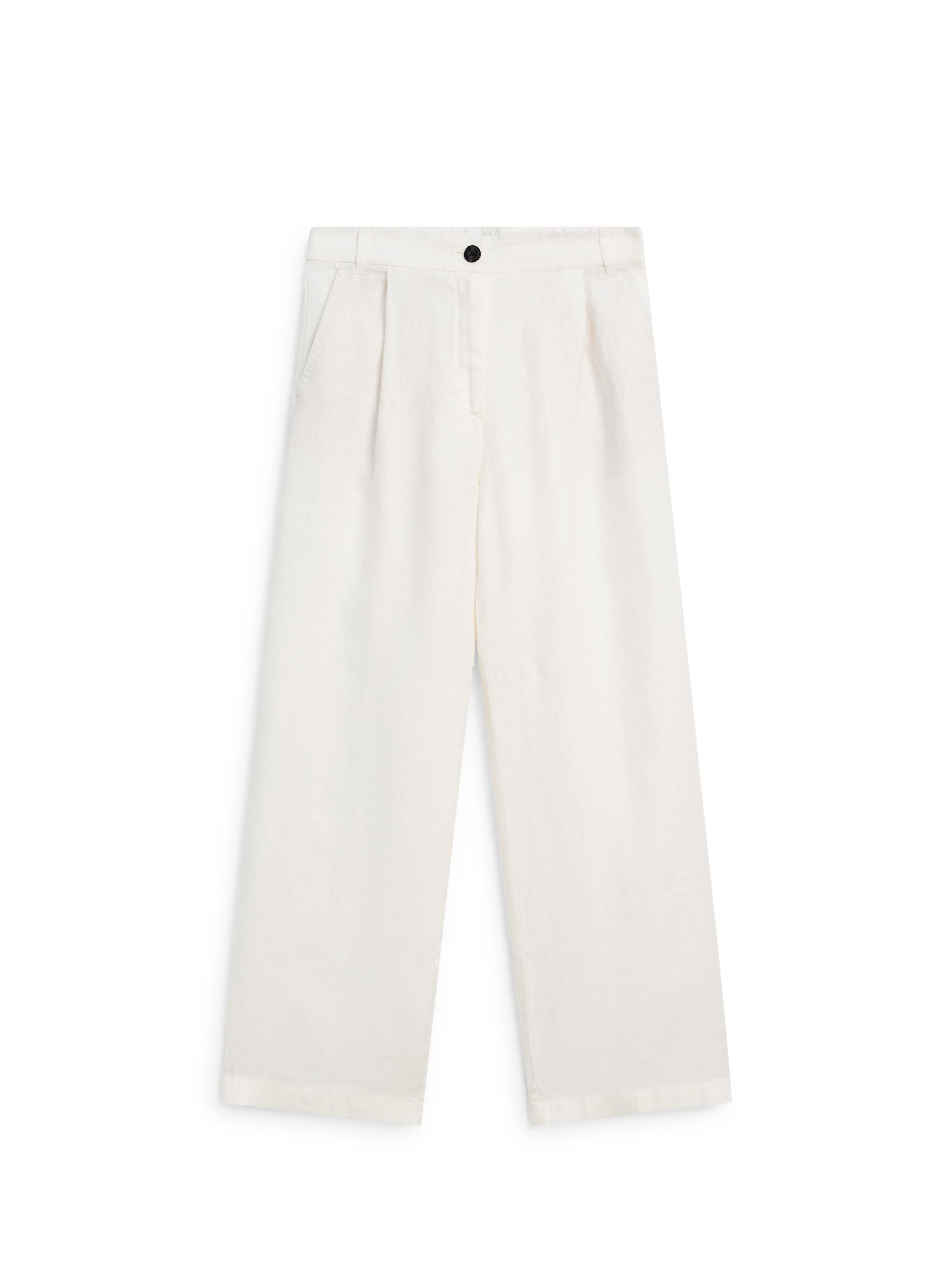 100% linen wide-leg elasticated trousers — Off white