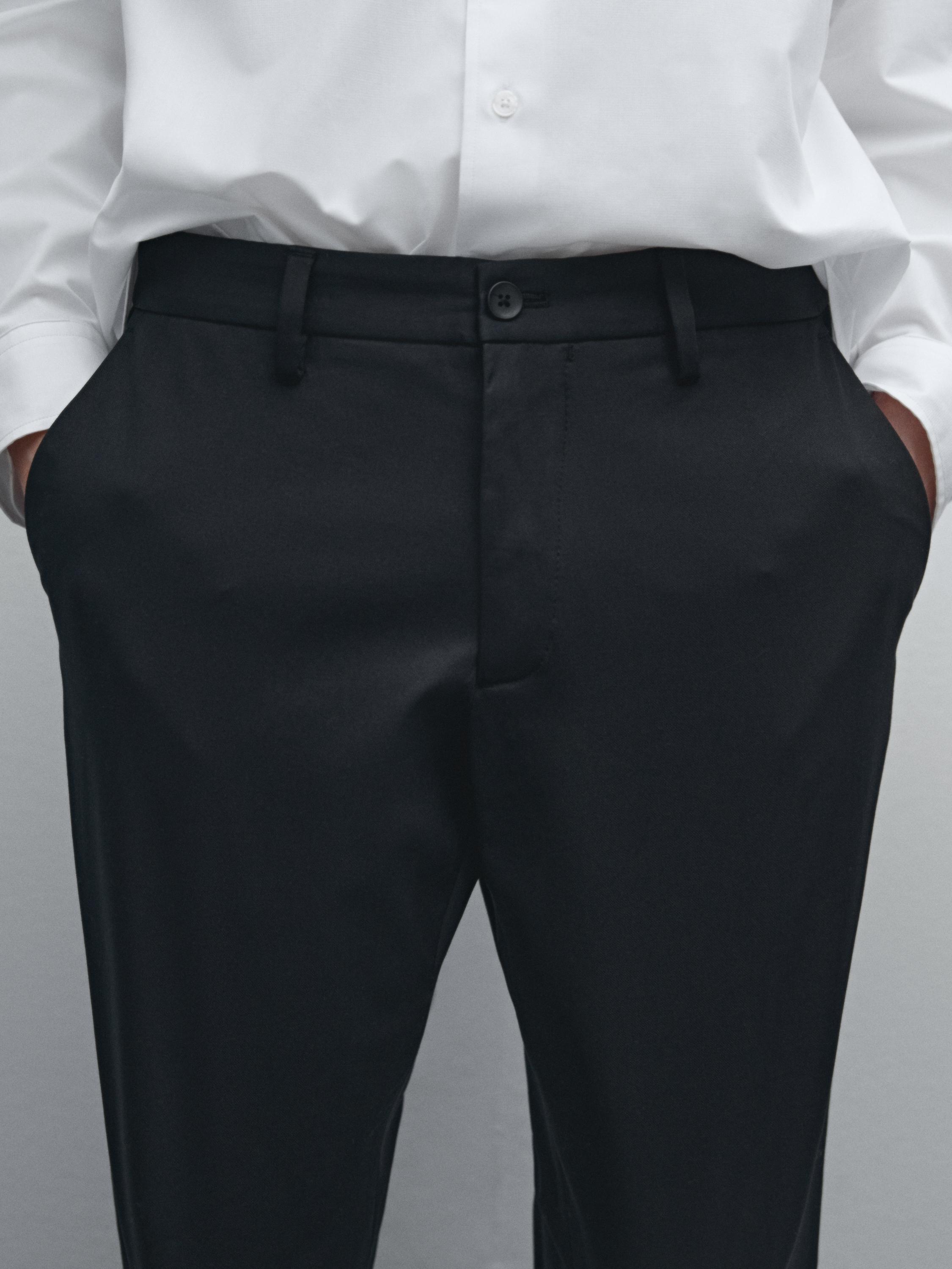 Cotton blend slim fit trousers