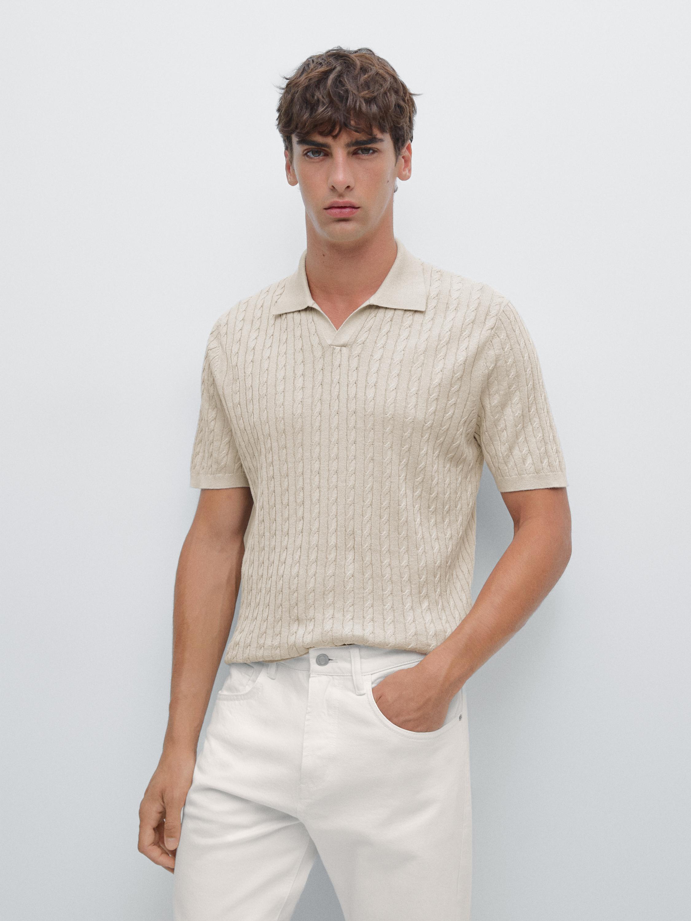 Cable-knit polo shirt