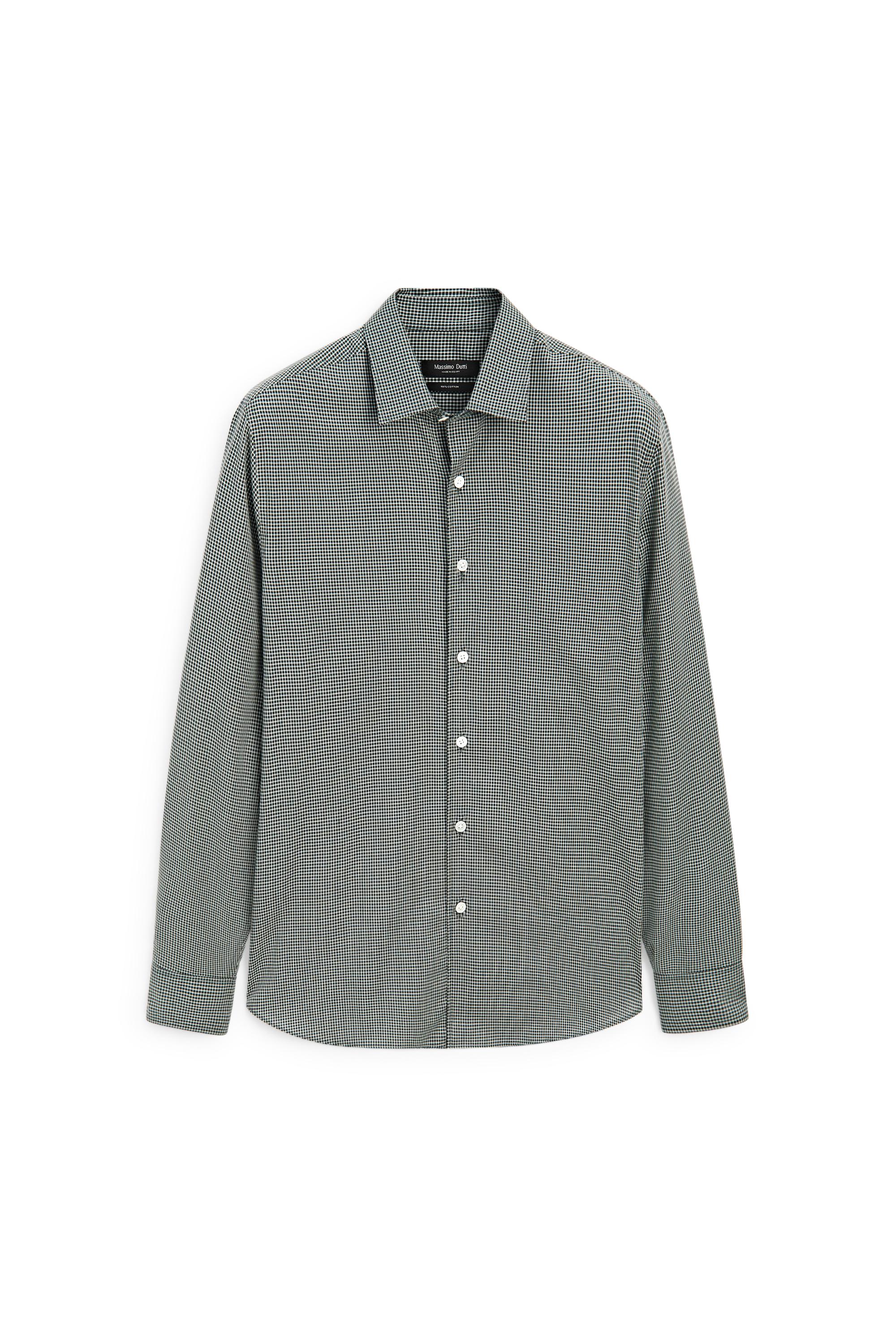 100% cotton check regular fit shirt — BOTTLE GREEN