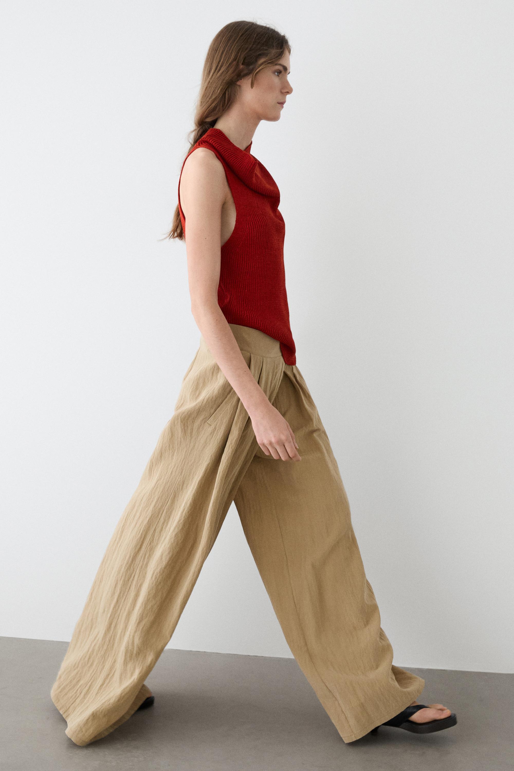 Palazzo trousers with box pleats — CAMEL