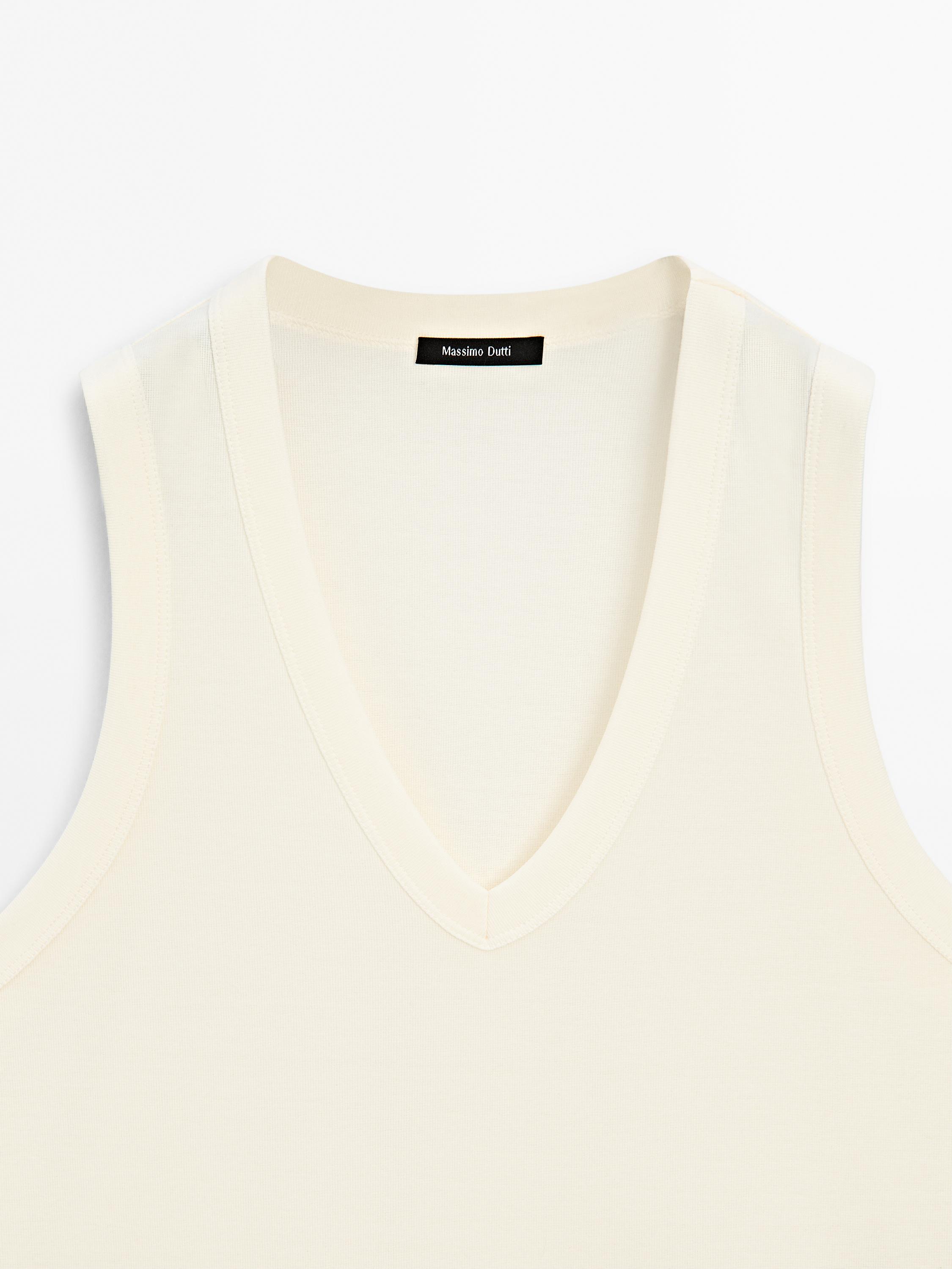 Mercerised cotton V-neck T-shirt
