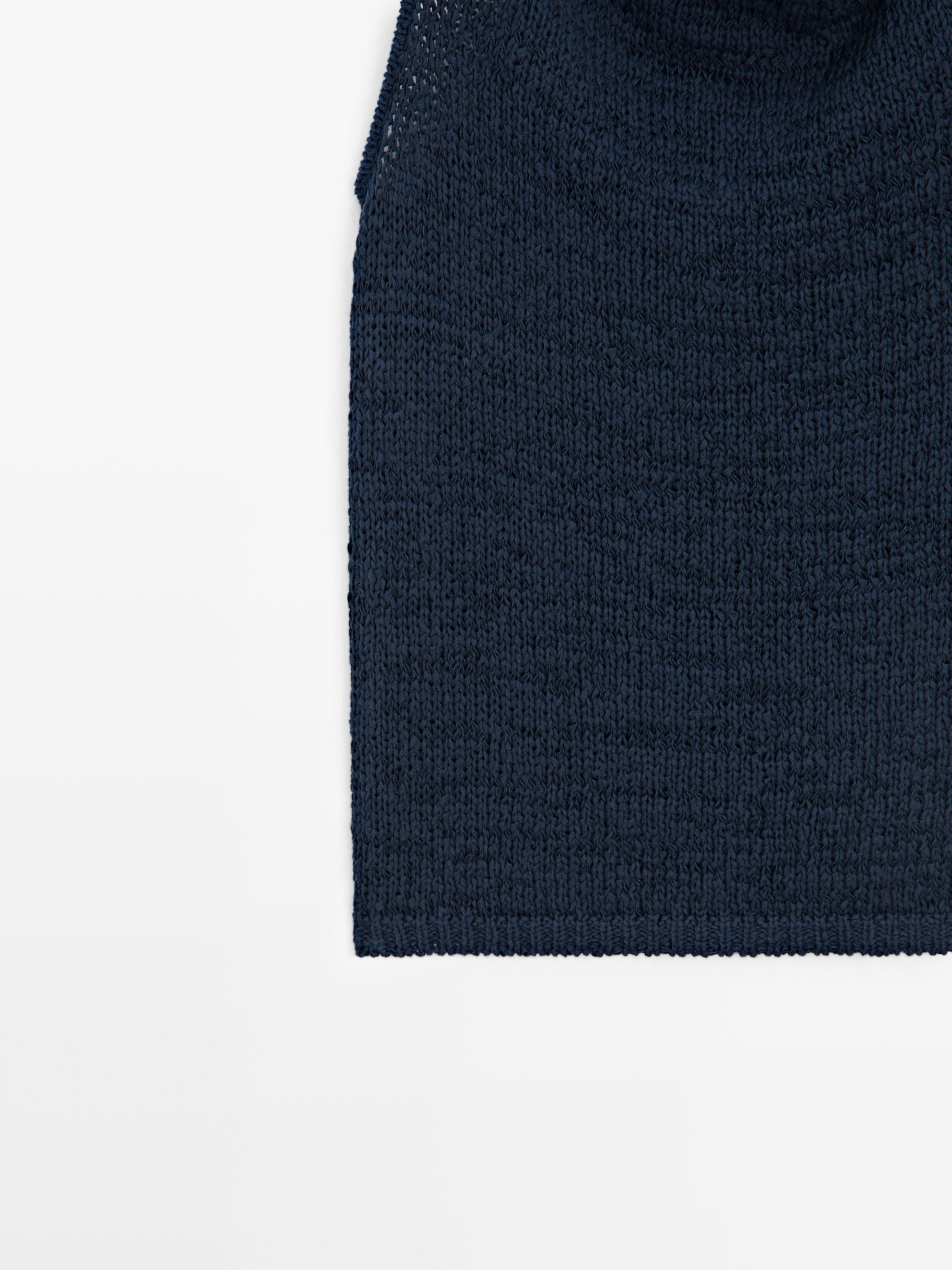 Knit top with draped neckline — Dark Blue