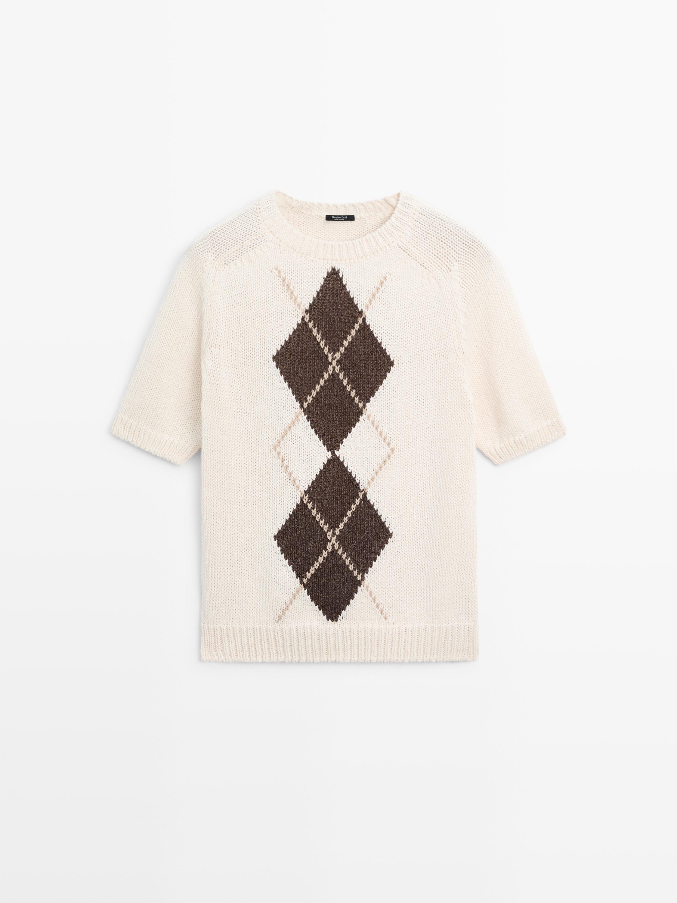 Short sleeve knit argyle sweater